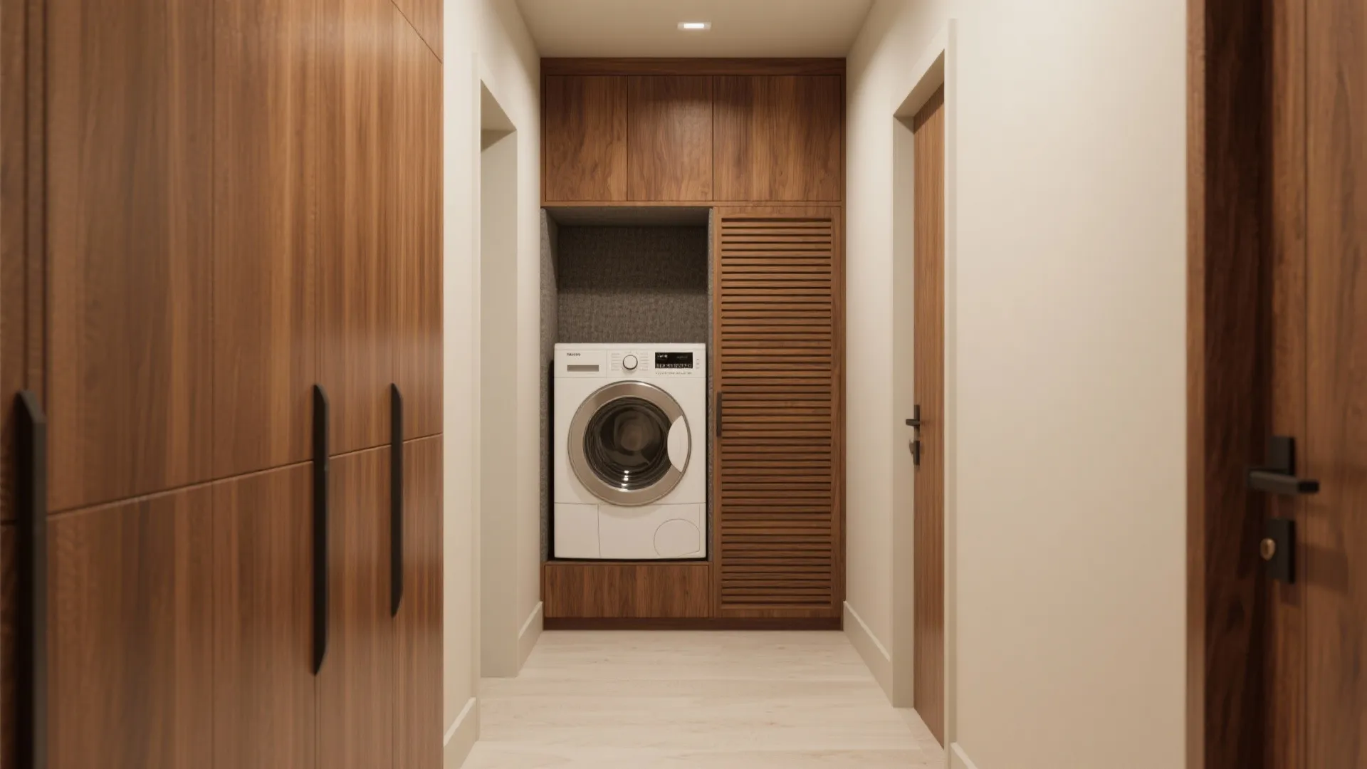 Warm Wood Accents + Hidden Laundry