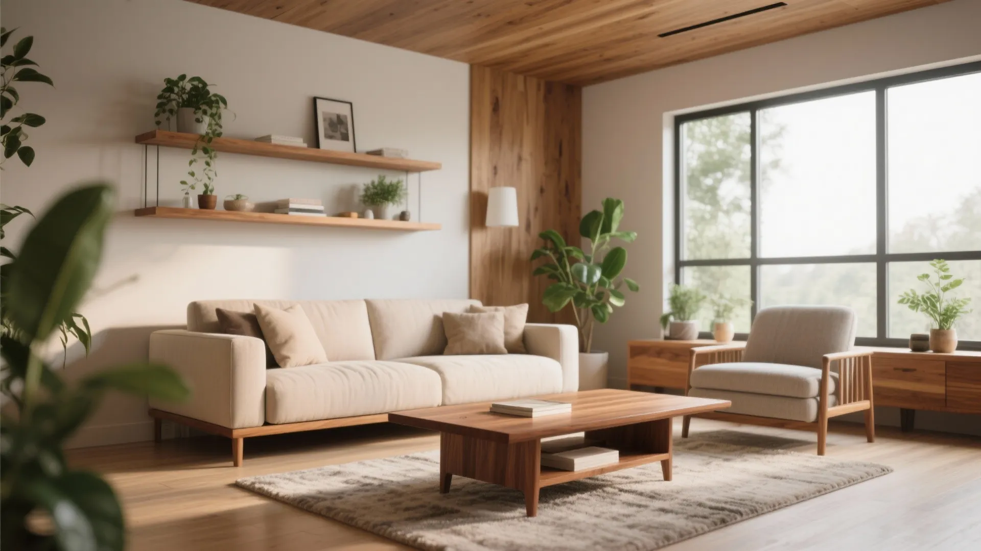 Warm Wooden Accents in Living Room