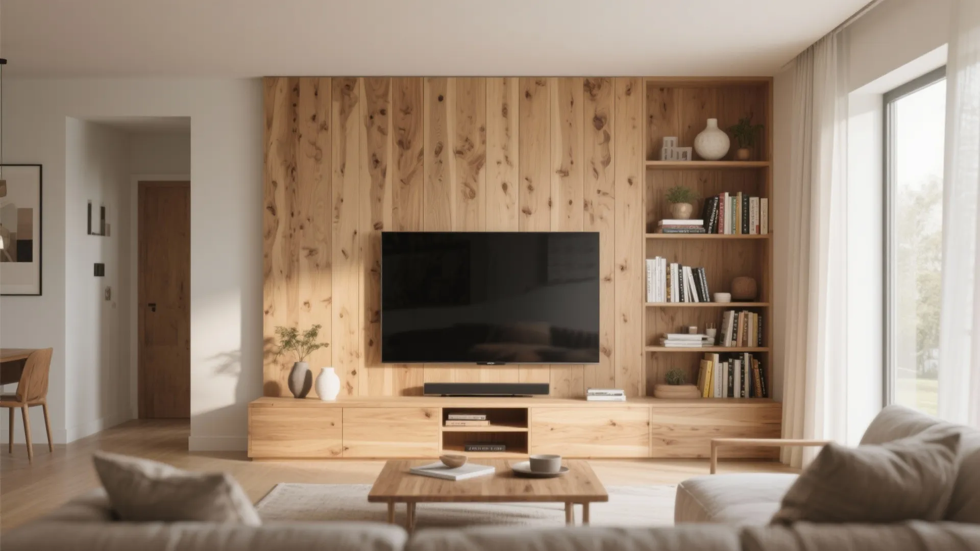 Wood accented media wall