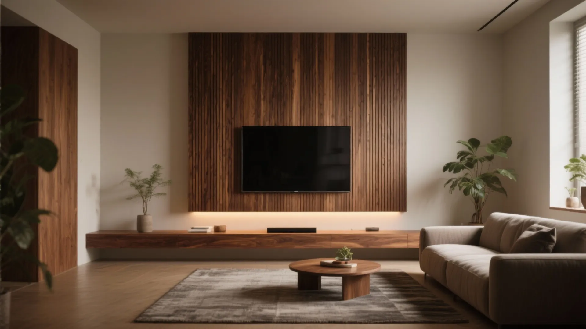 Warm wood accents to soften new-build starkness