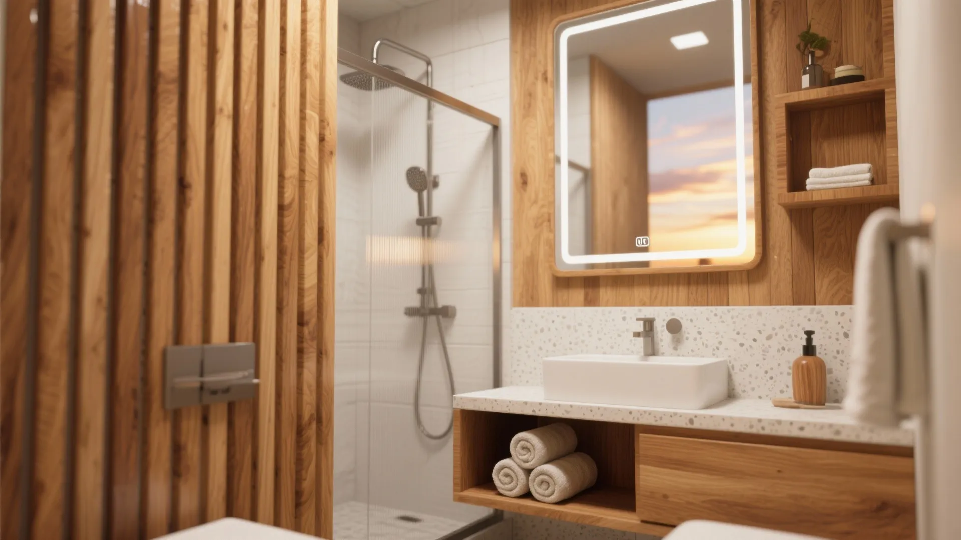 Warm wood accents to soften a compact space