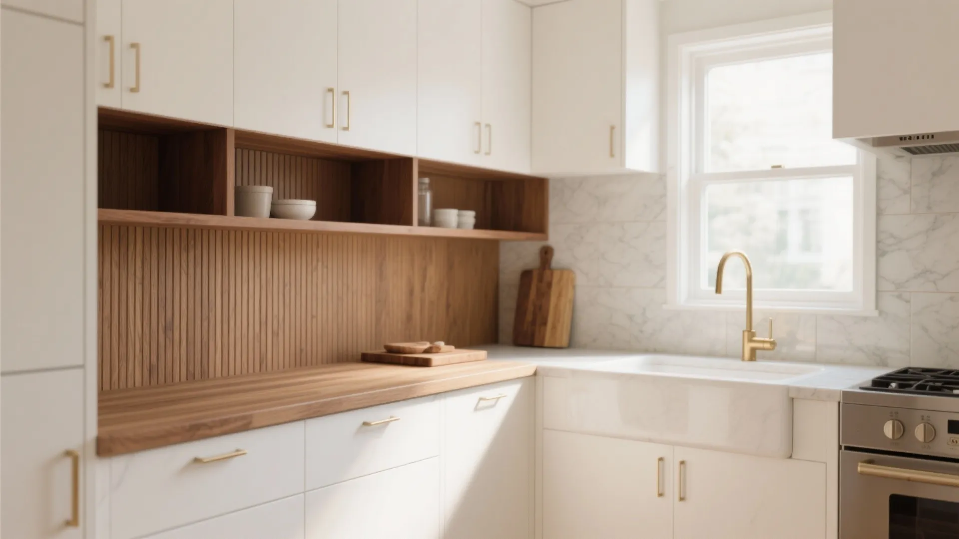 Warm wood accents to tame the clinical feel