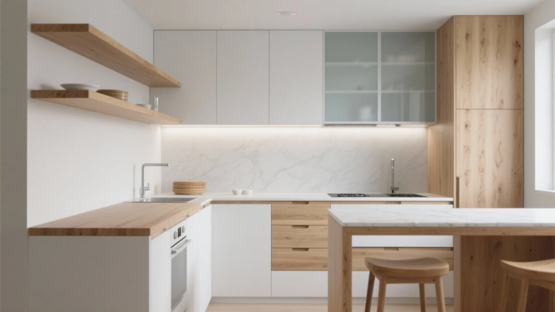 Warmth from natural wood accents (without darkening the room)