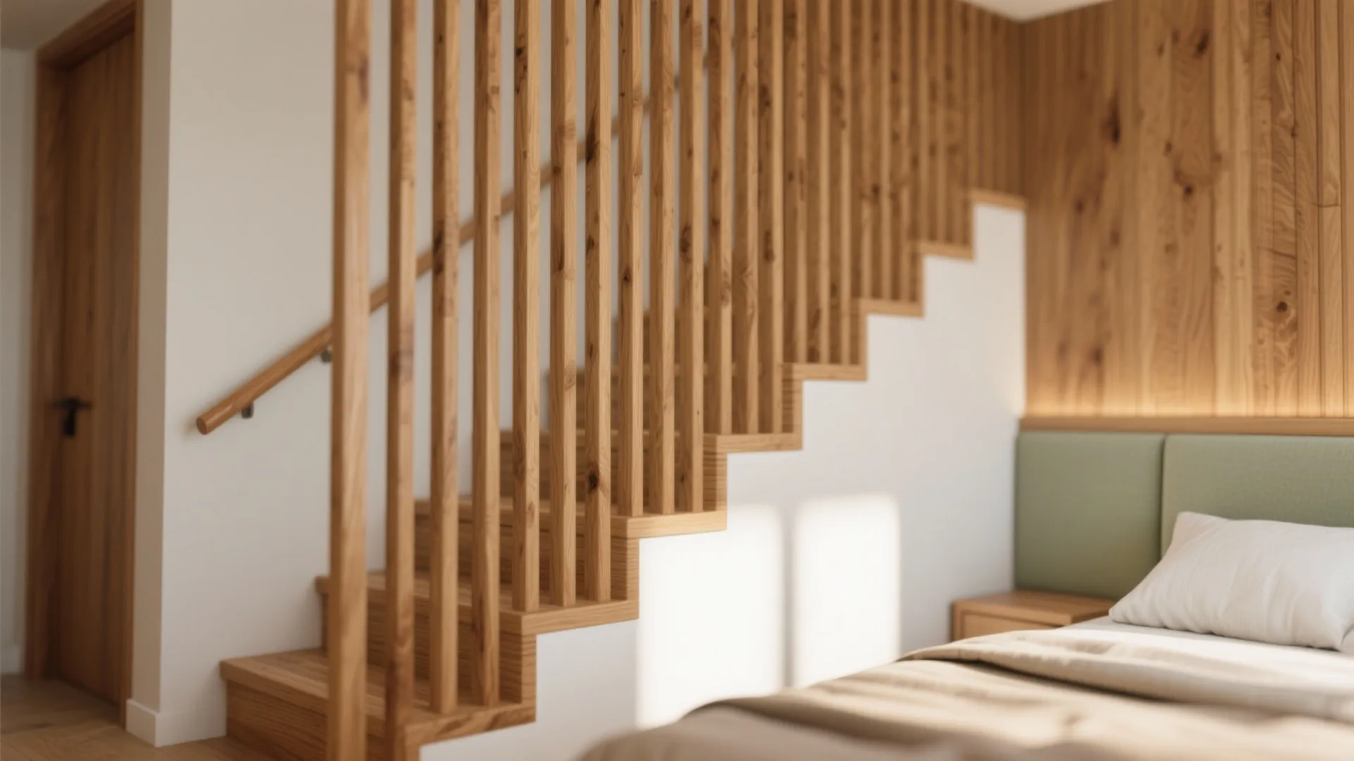 Warm Wood Accents to Balance Two Levels