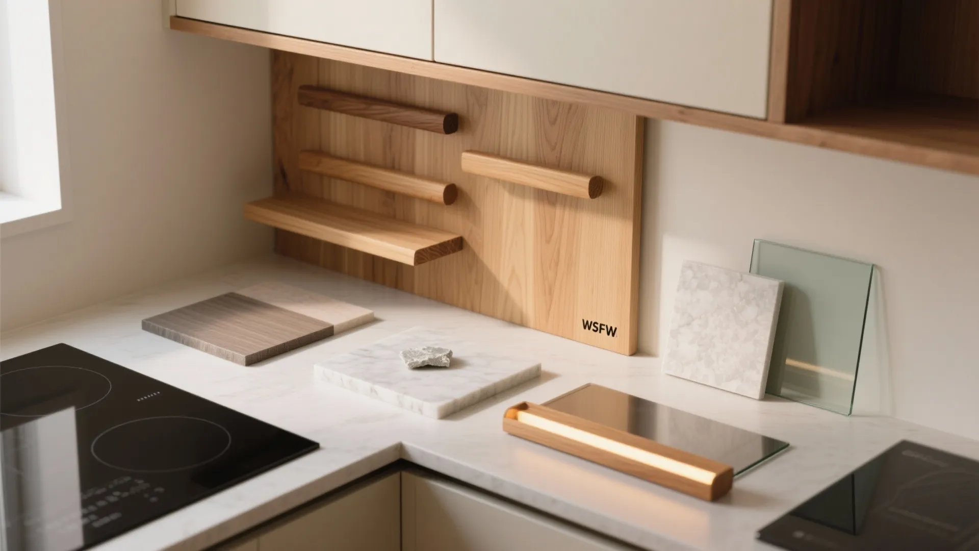 Warm wood accents without visual bulk