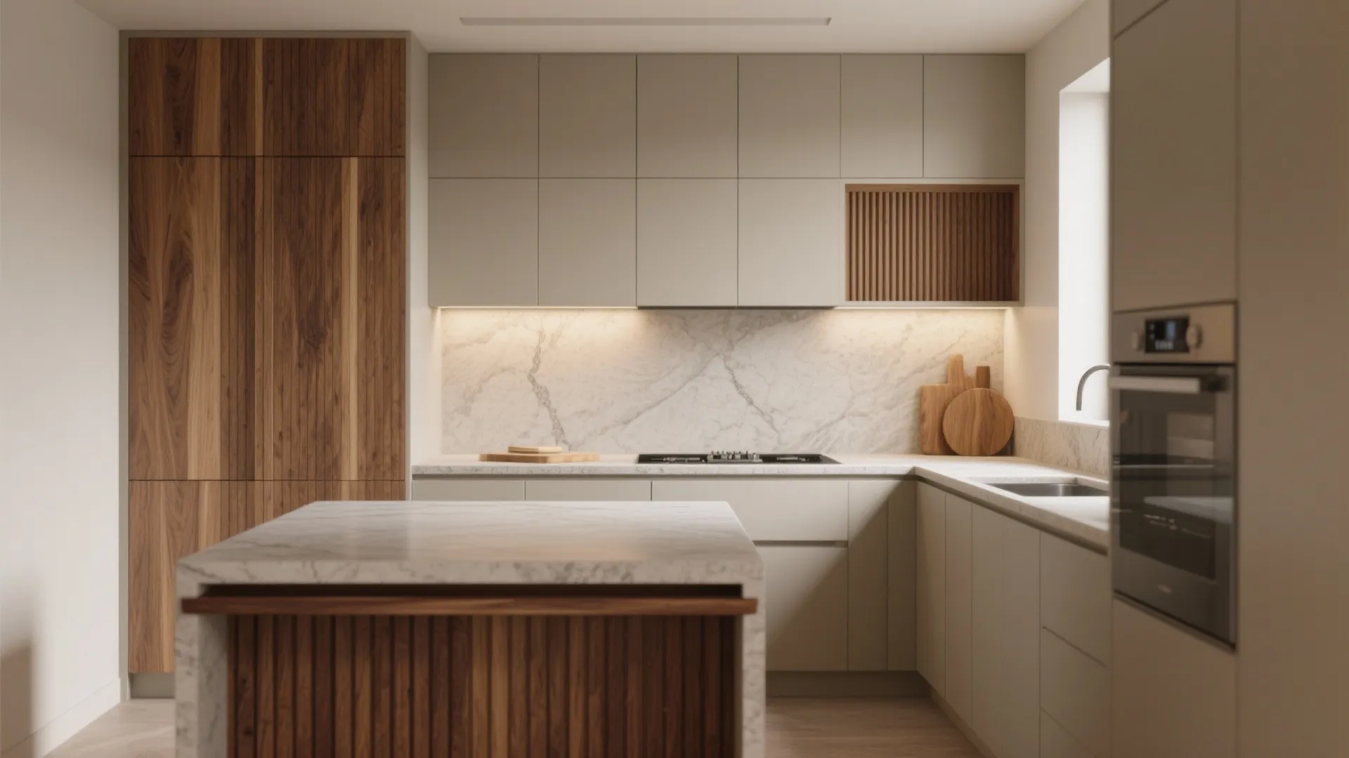 Layered wood accents that warm the room