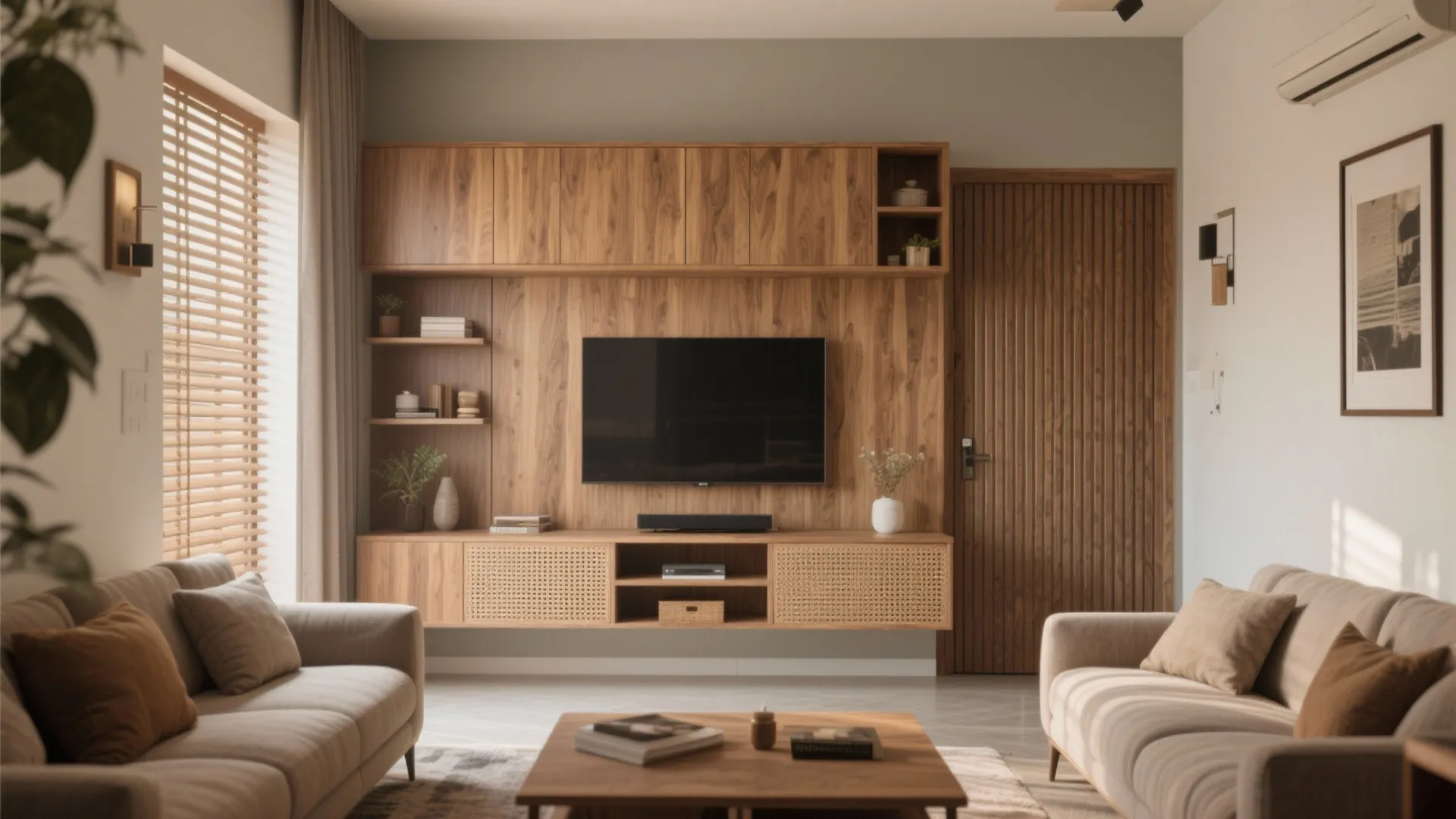 Warmth of Wood Accents in Compact Rooms