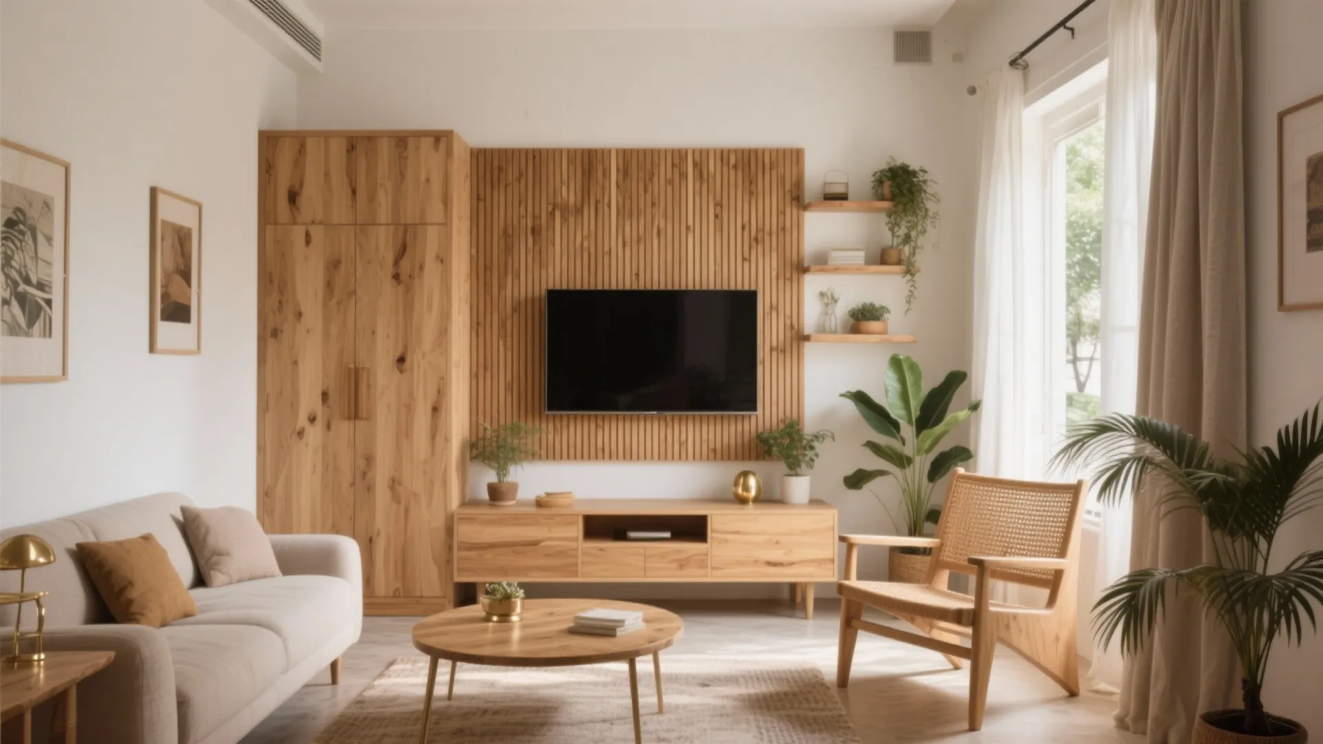 Warm wood accents that feel coastal, not cluttered