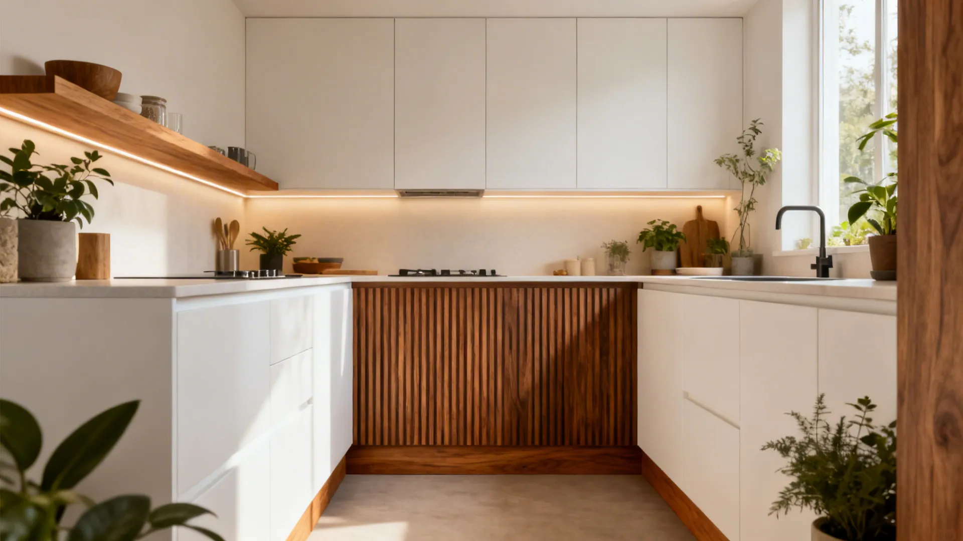 Warmth through wood accents and texture