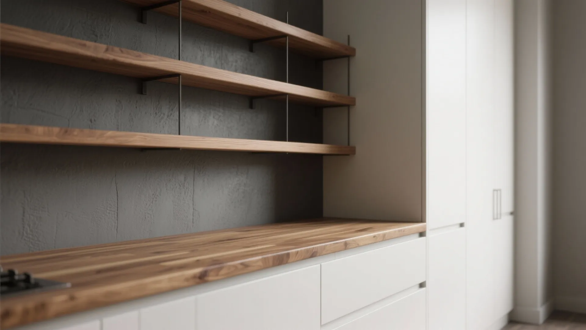 1. Warm wood accents to balance cool gray