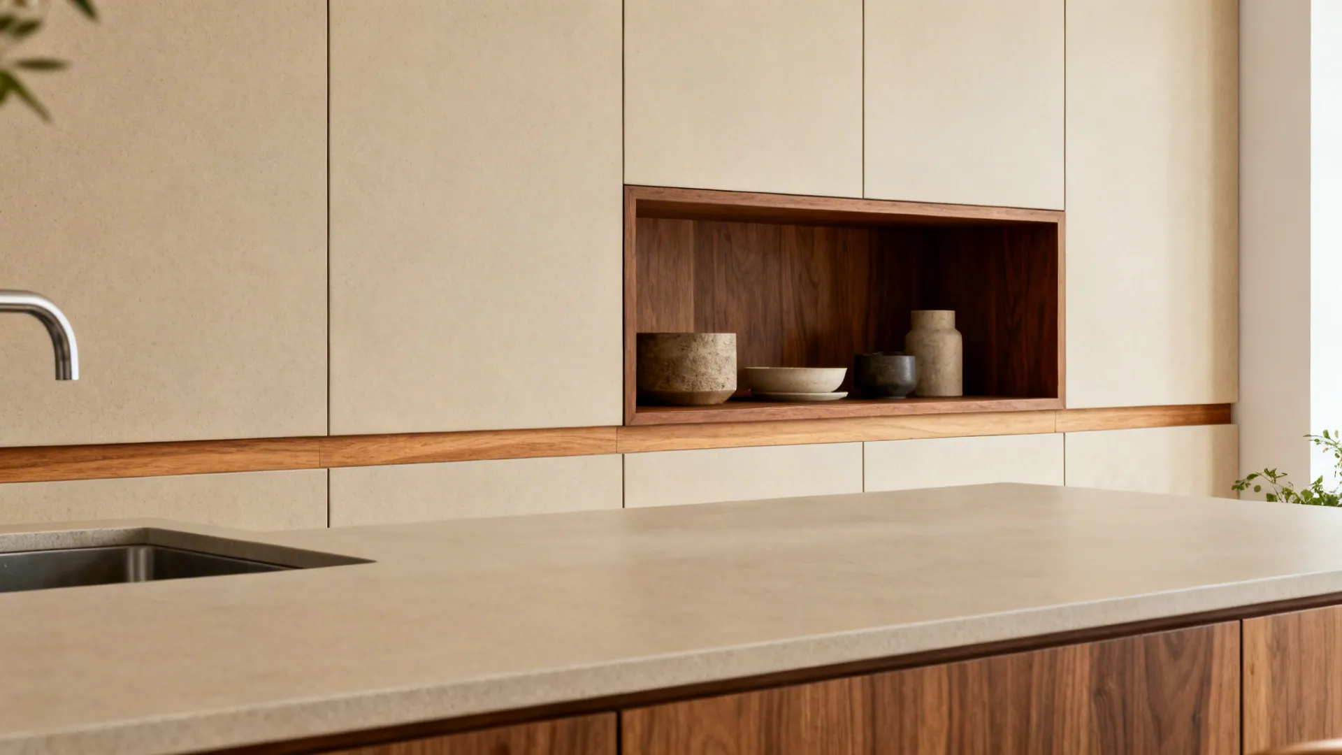 Warm Wood Accents Meet Durable Surfaces