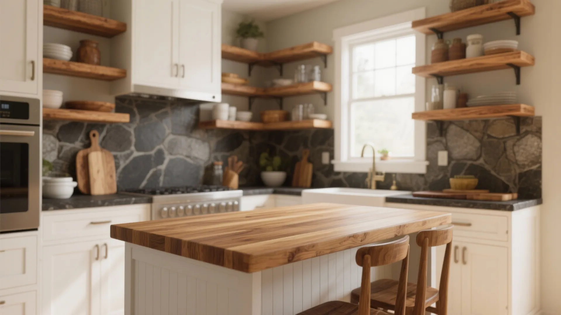 1. Warm wood accents to soften the contrast