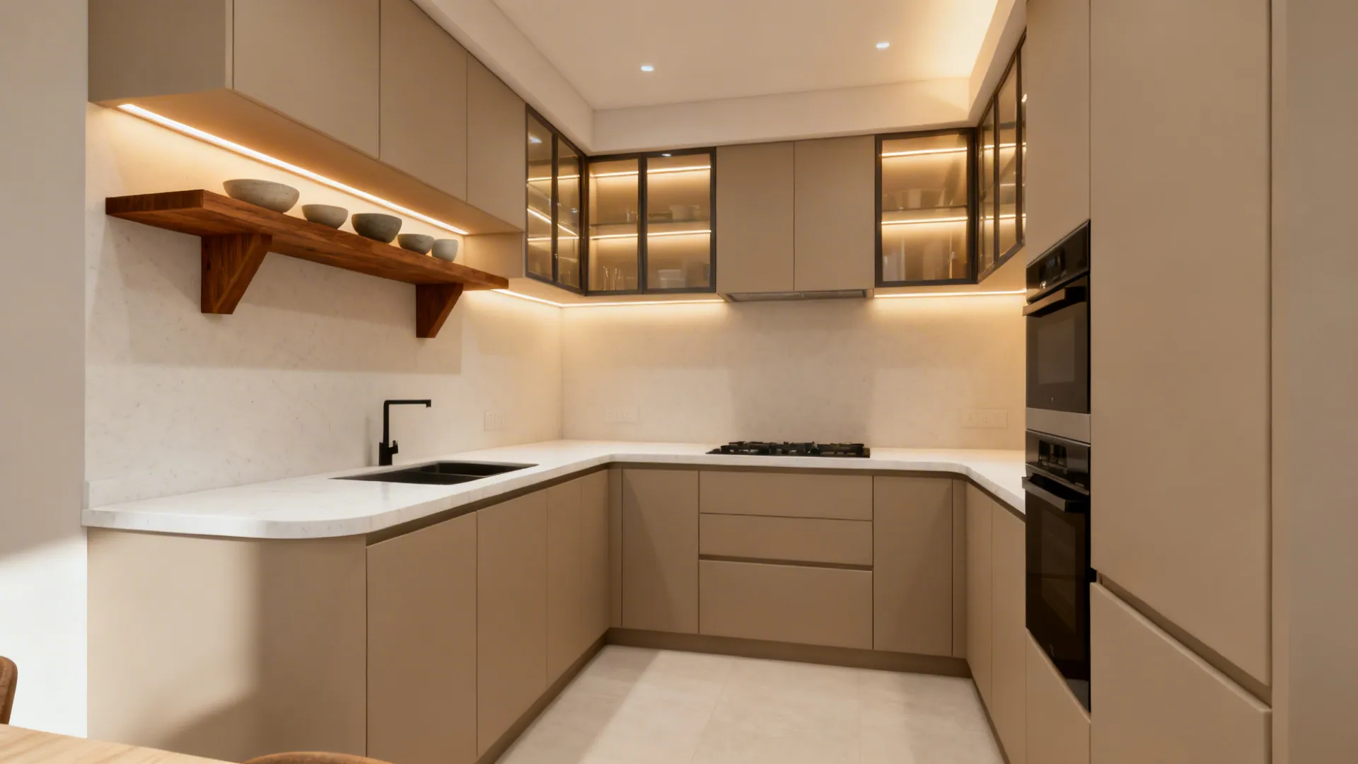 5) Warmth through wood accents and layered lighting