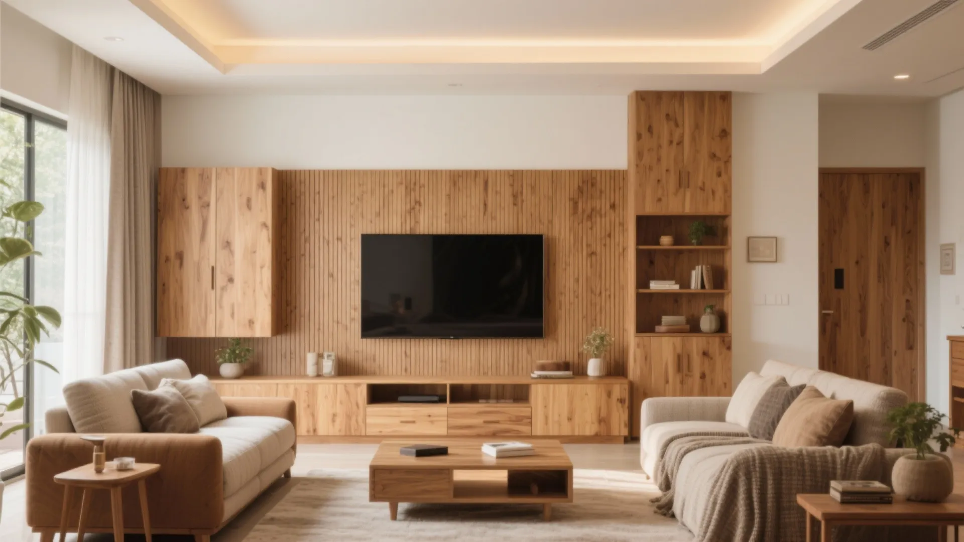 Layered wood accents for warmth