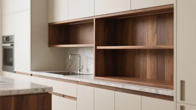Modern Kitchen with Wood Accent Shelving