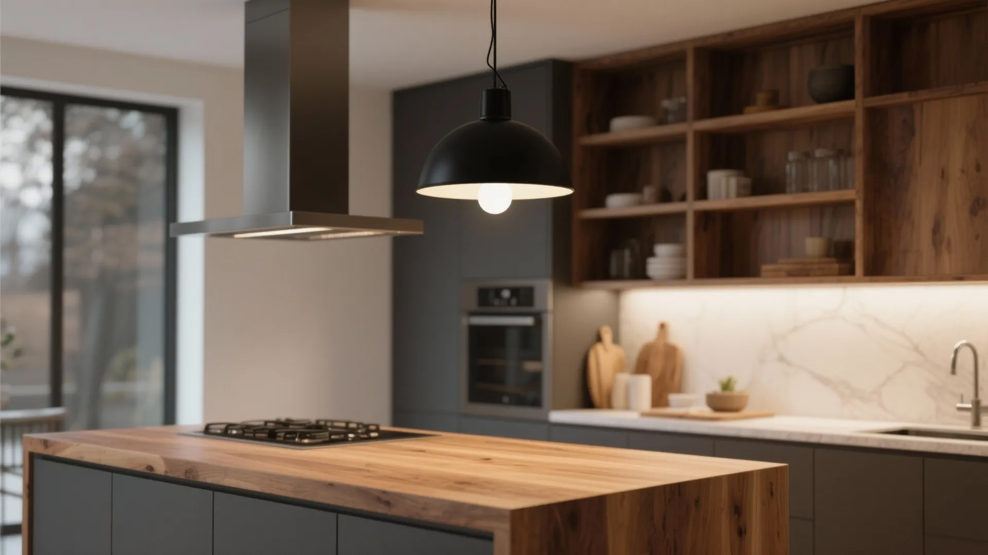 3. Mix black pendants with warm wood accents