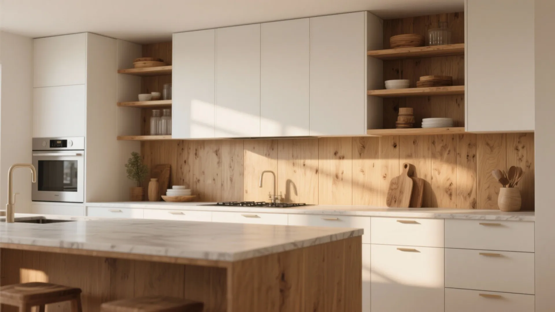 1. Warm White with Natural Wood Accents