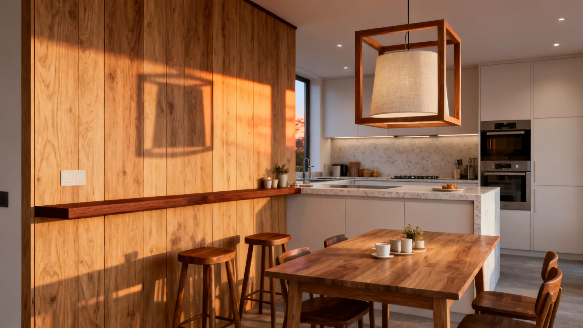 4) Wood accents to warm the social zone