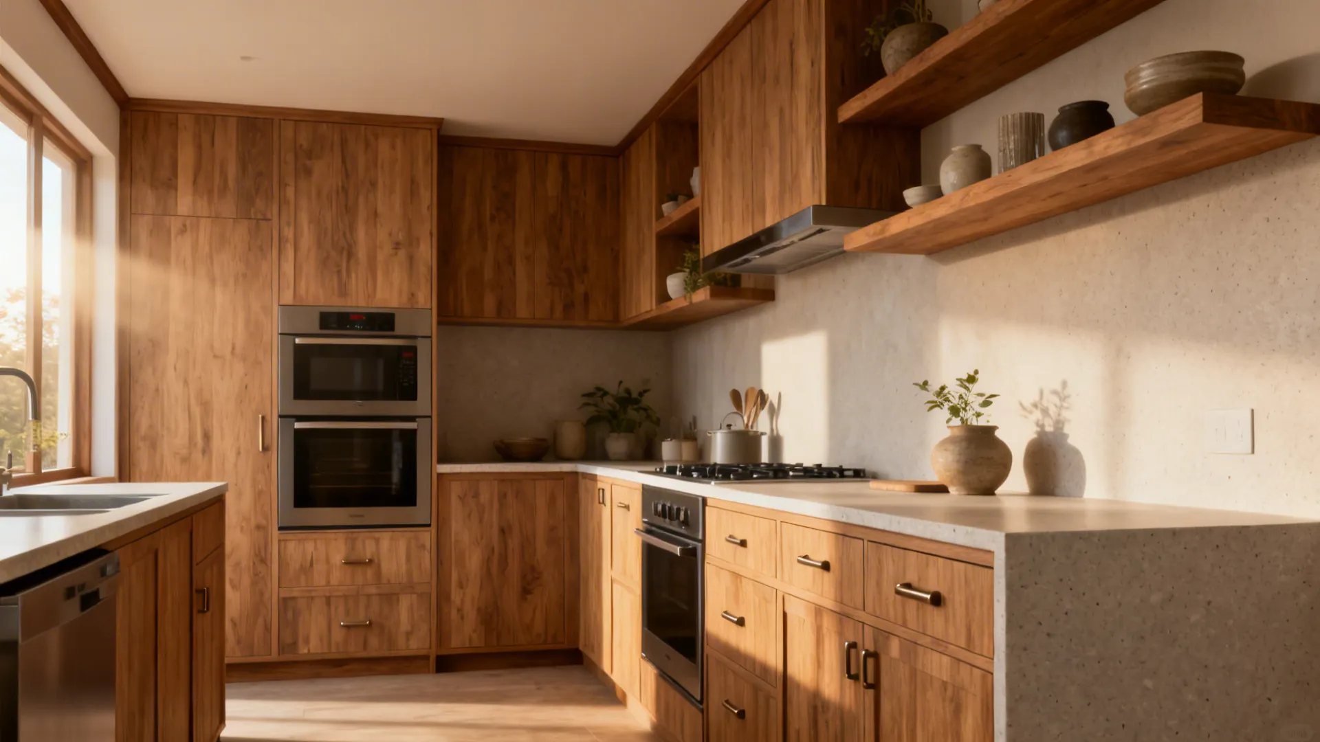 Idea 4: Warm Wood Accents with Matte Stone