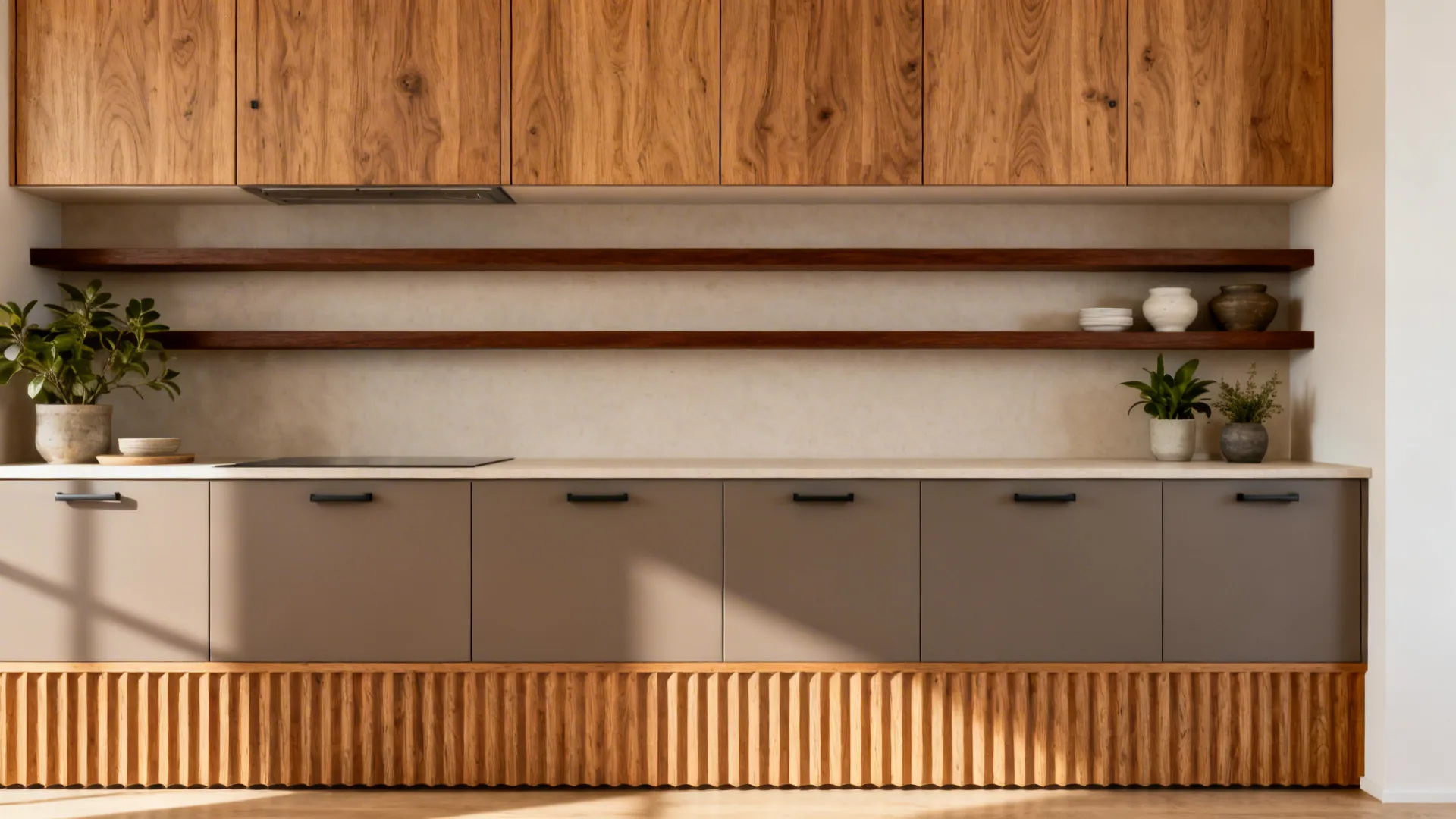 4) Warm Wood Accents on a Modular Grid