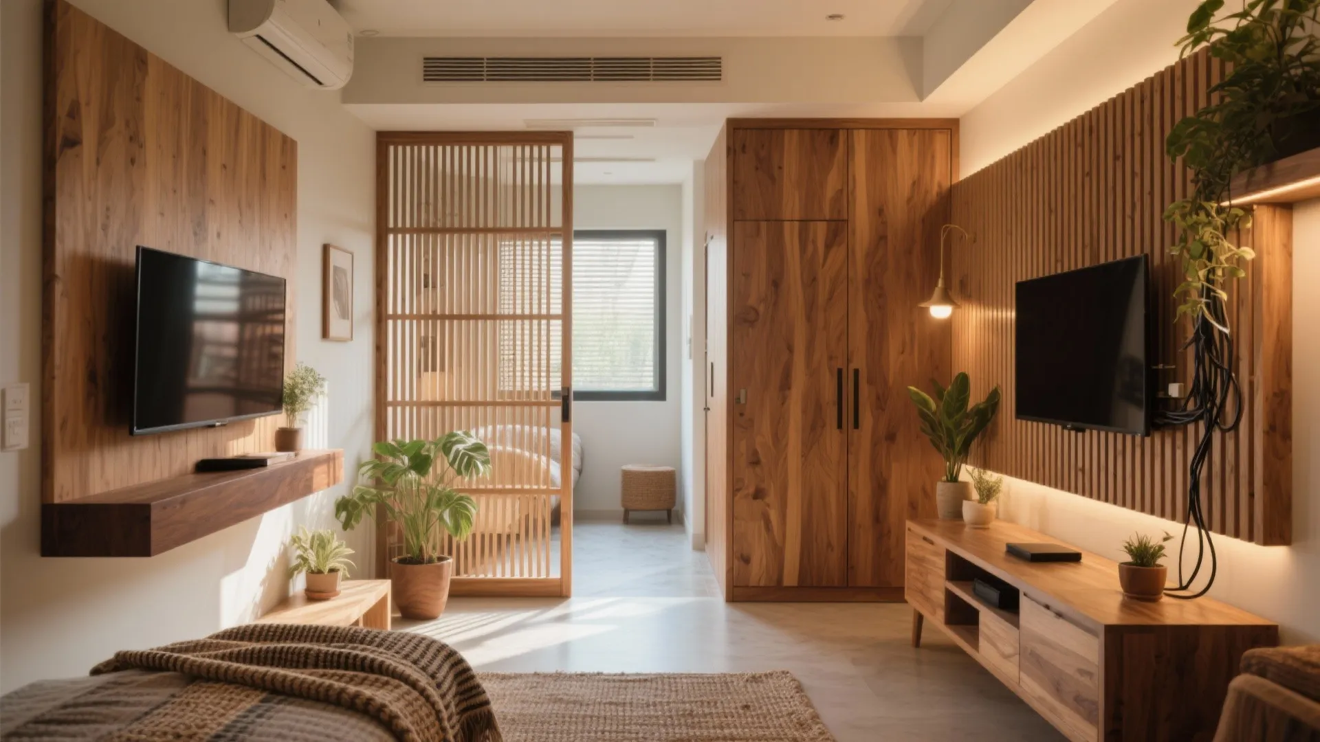 Wood accents to warm and zone the home