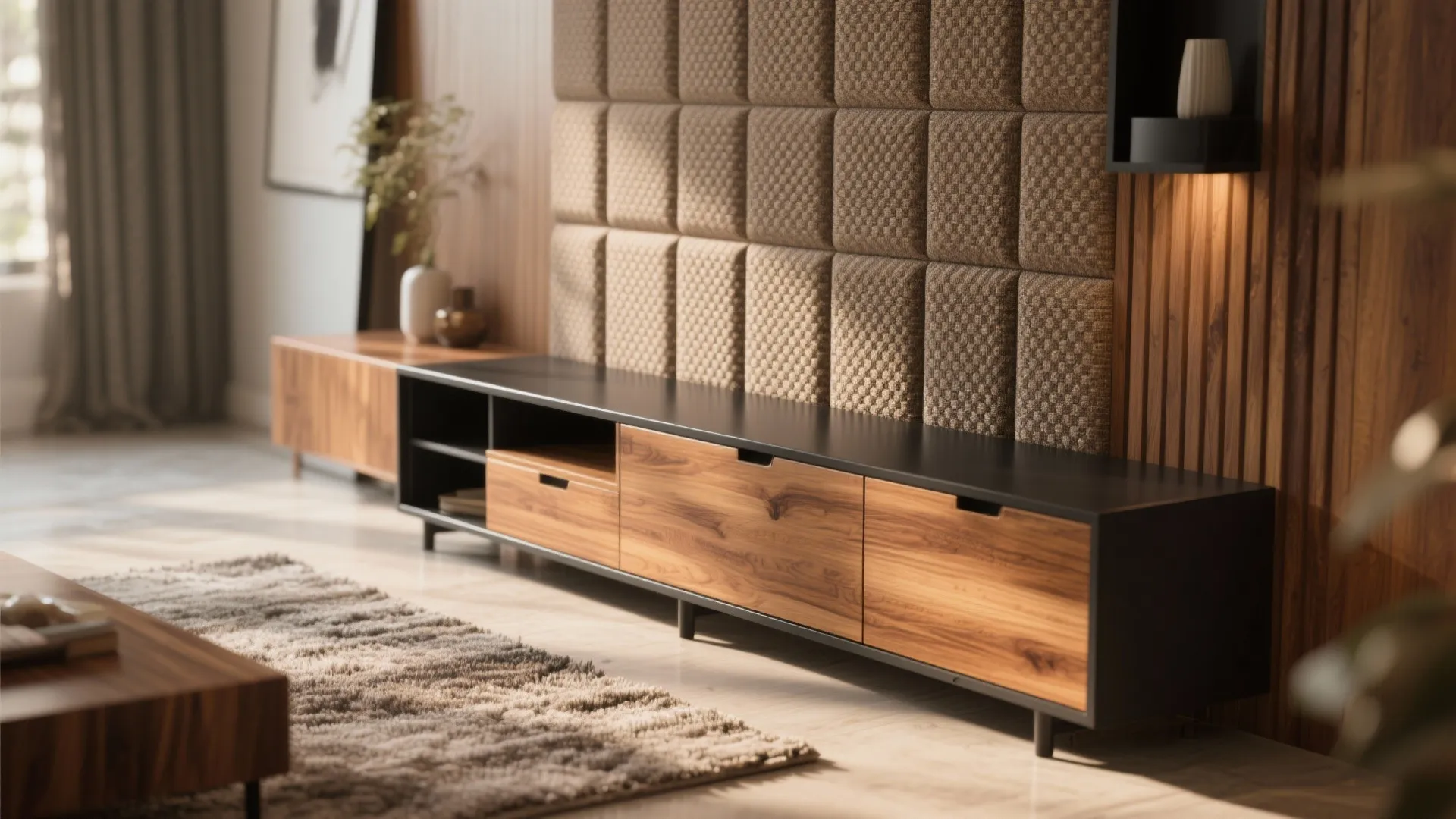 Warm wood accents and acoustic comfort