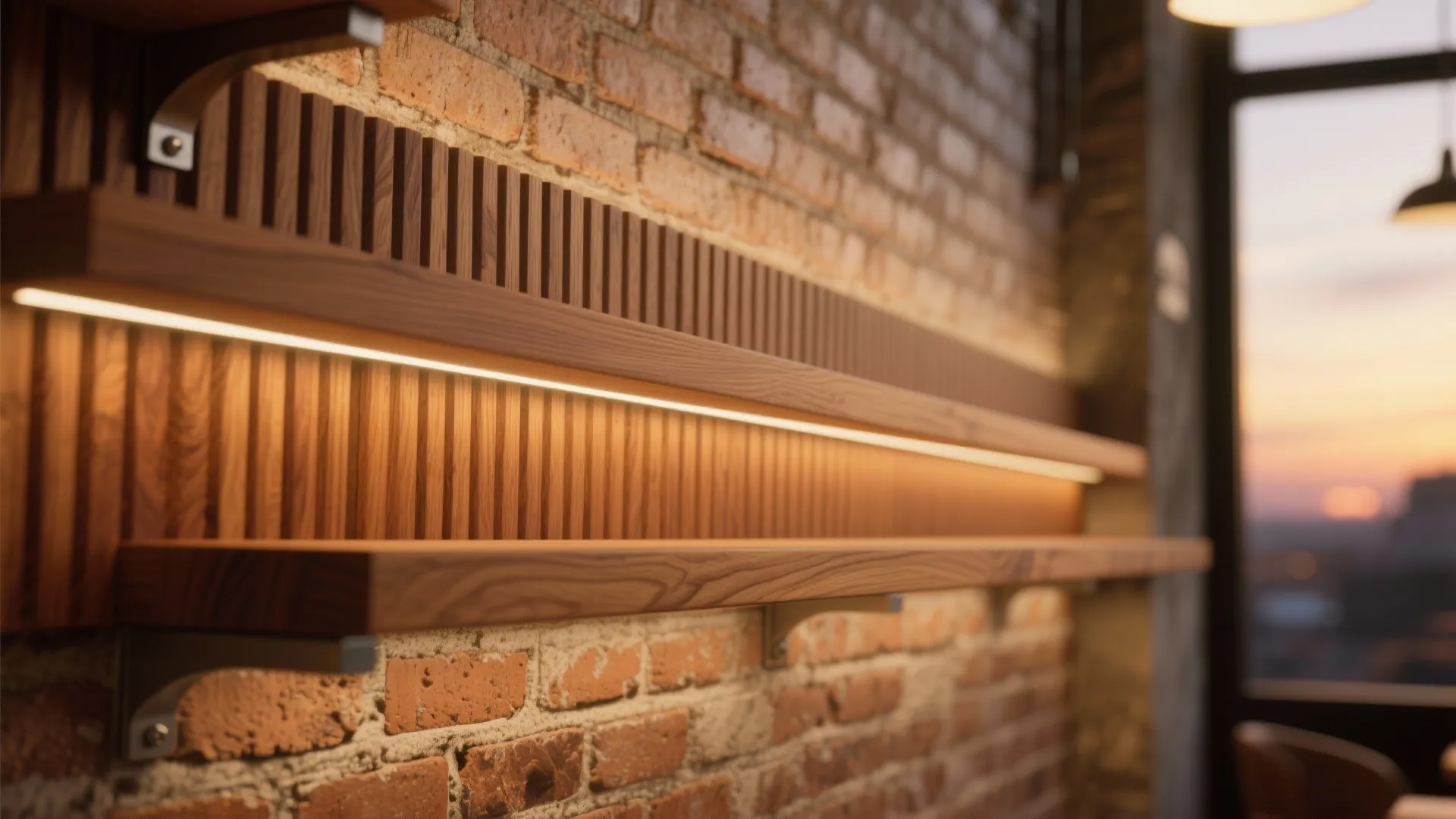 Warm Wood Accents Against Brick