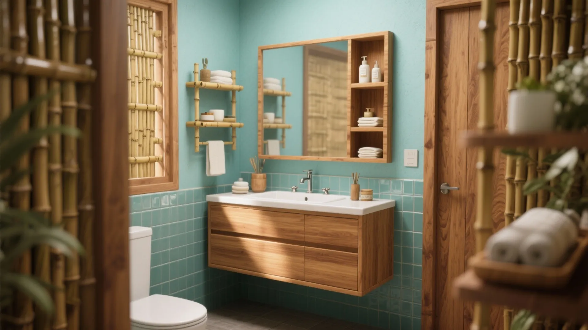 4. Natural Wood and Aqua Pairing