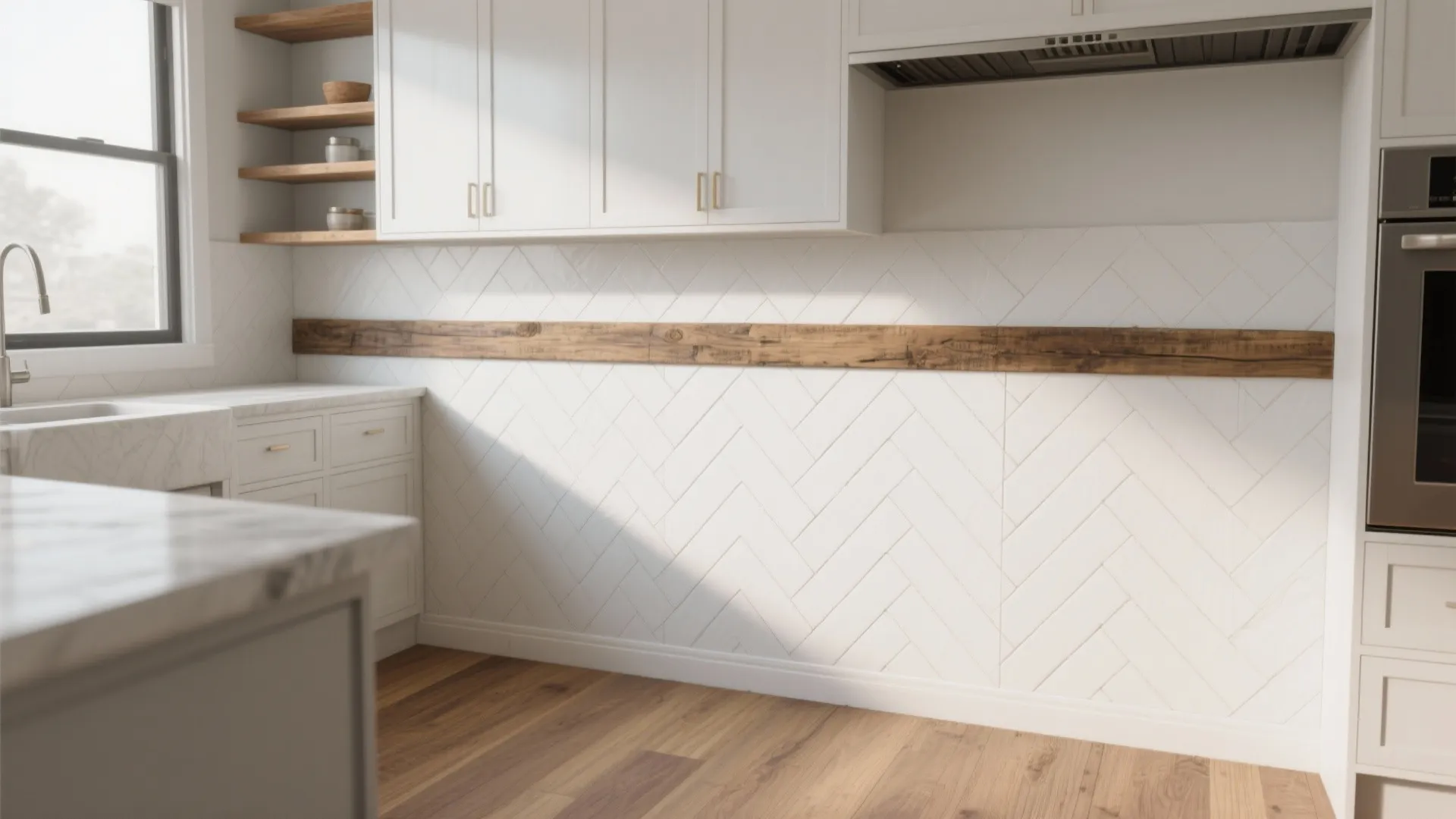 5. Mixed-material banding to add warmth without losing brightness