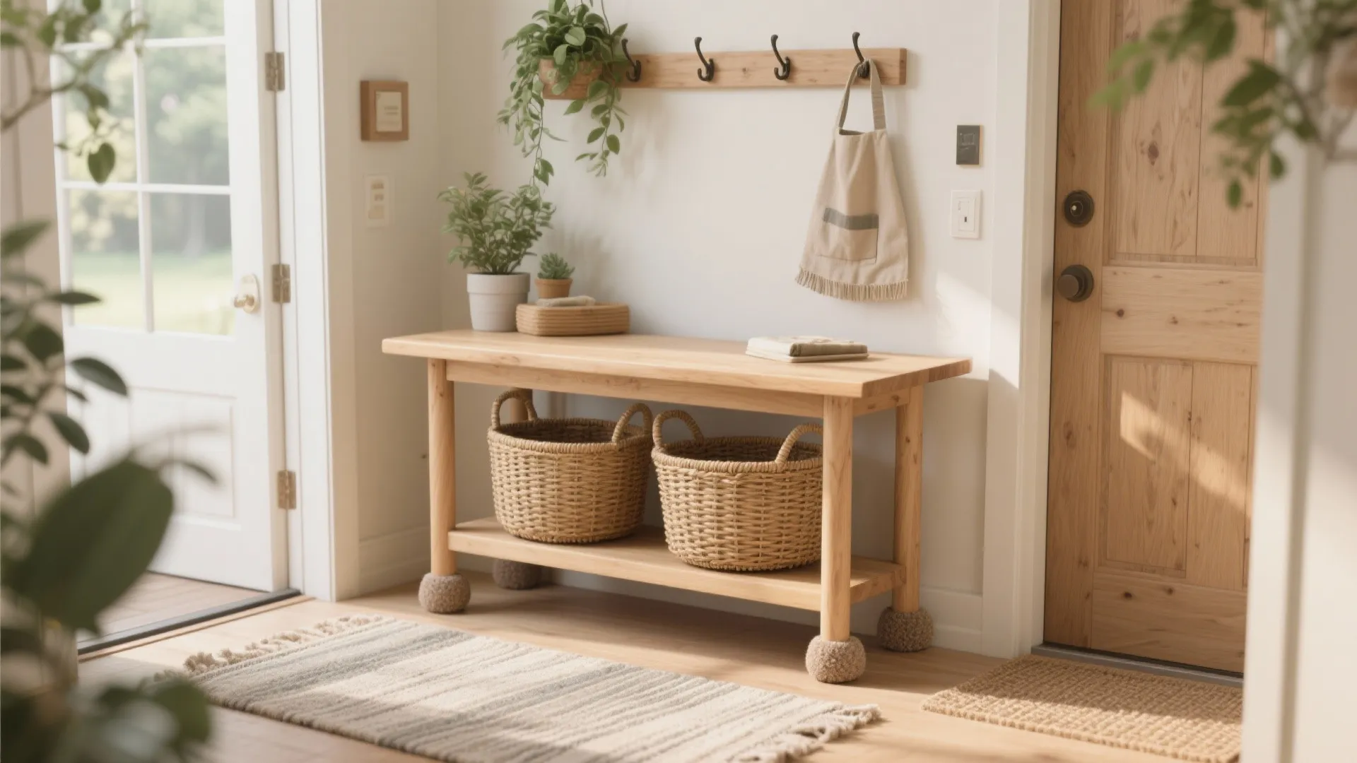 4) Wood warmth with integrated baskets