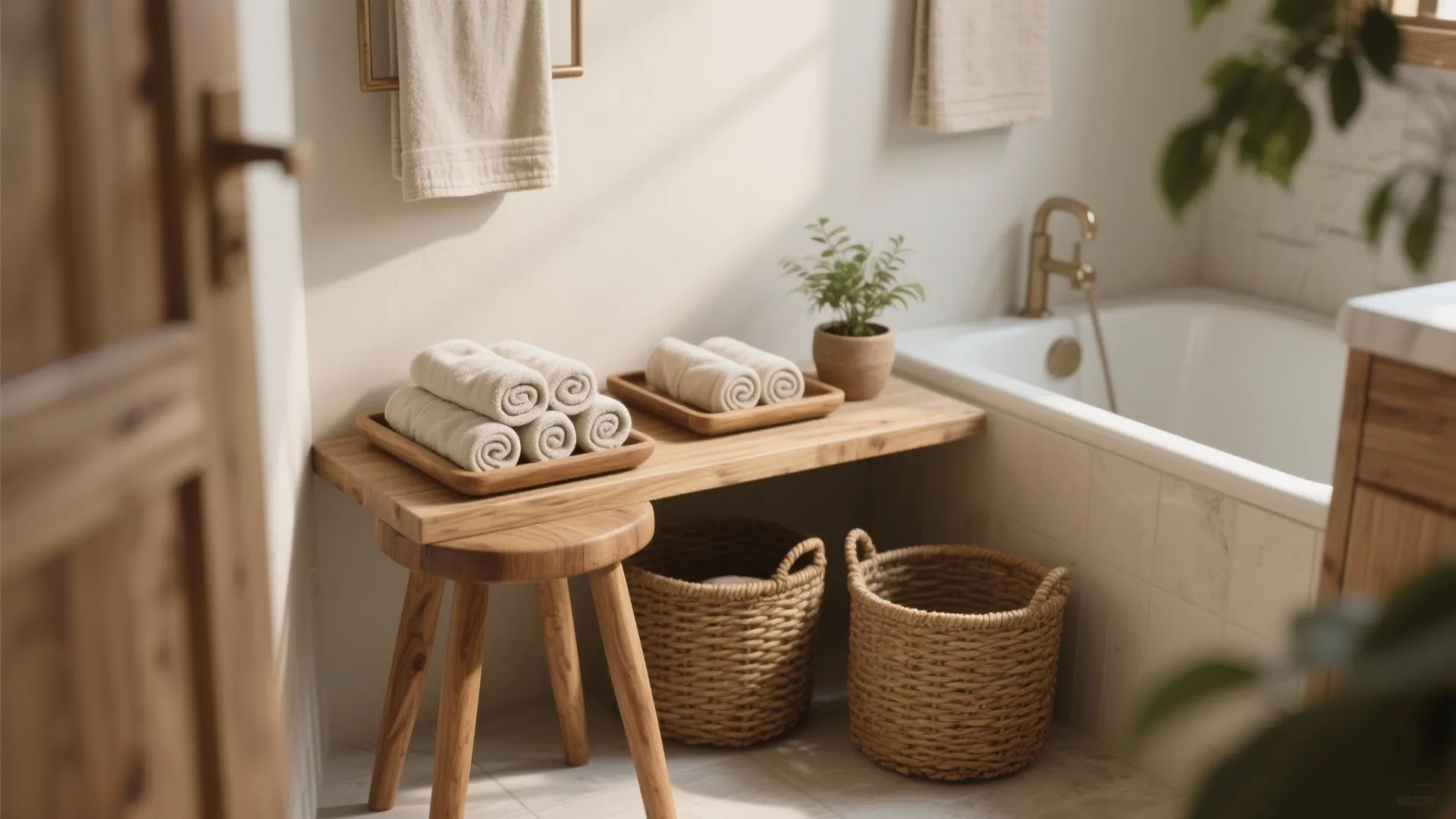 Natural Textures: Wooden Accents and Woven Baskets