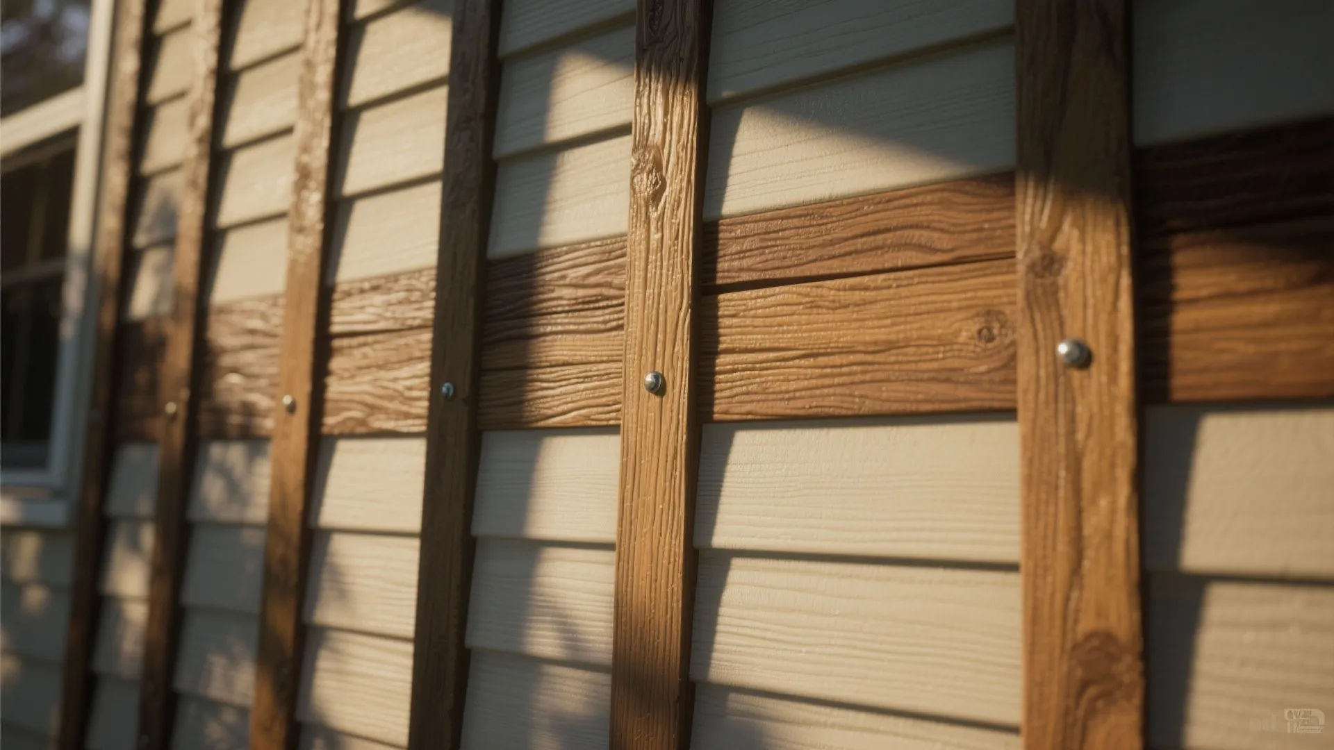3. Faux-wood panels and vertical bands to add texture
