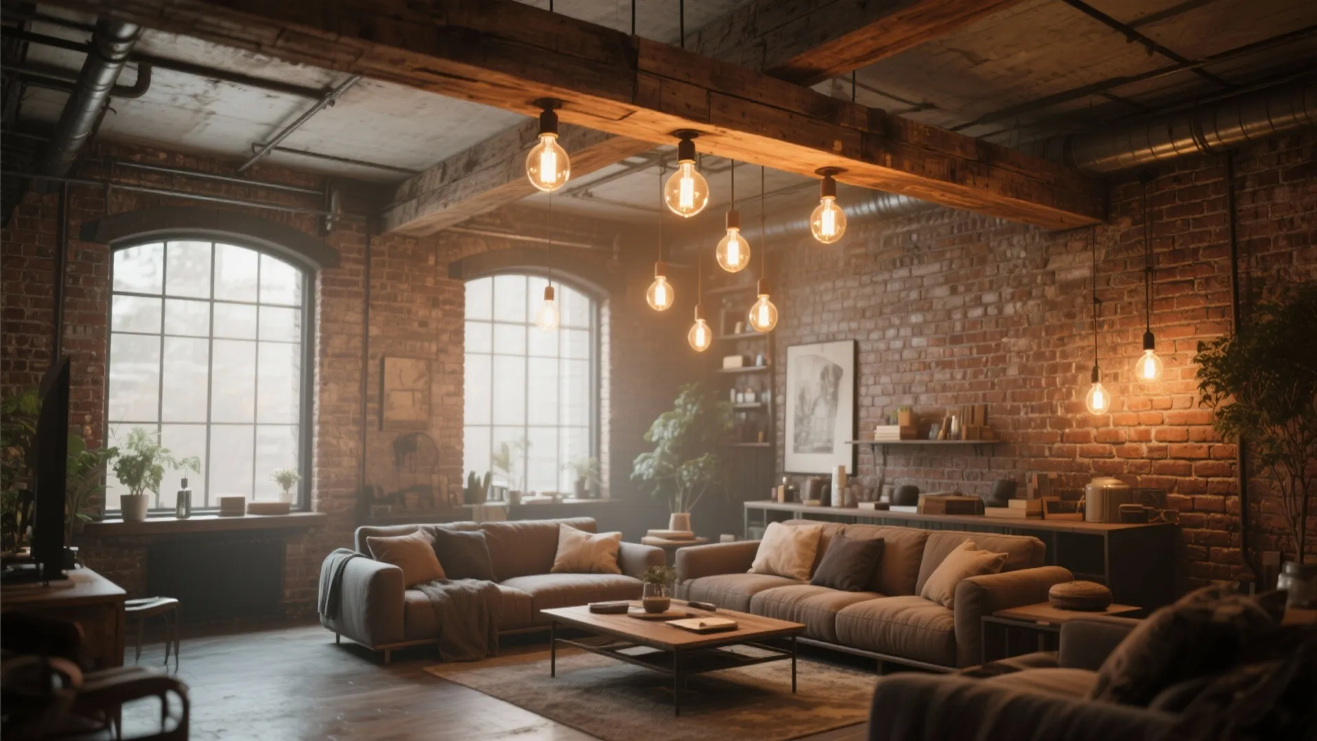 10. Reclaimed Wood Beam and Edison Bulbs