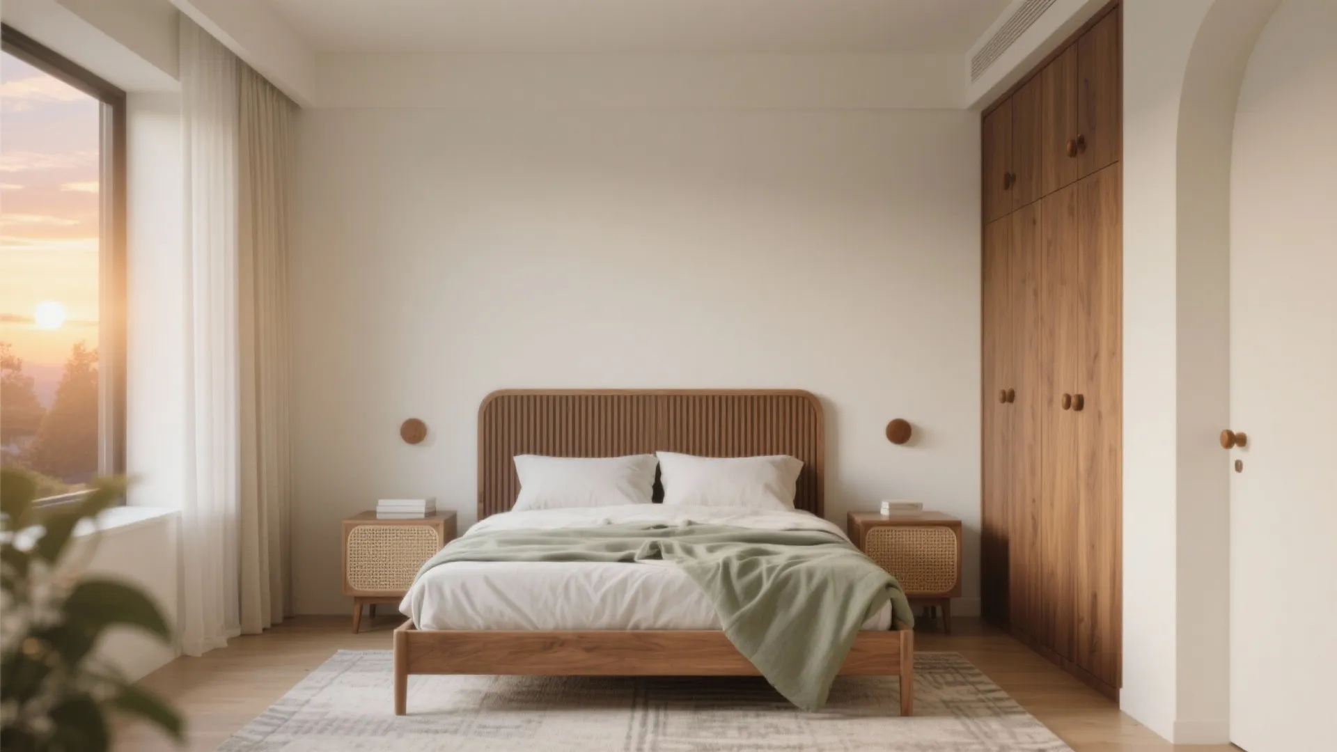 Warm wood elements to soften compact bedrooms