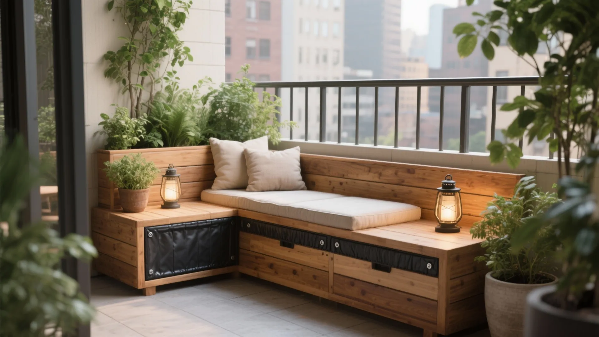 Warm Wood Planter Benches with Hidden Storage