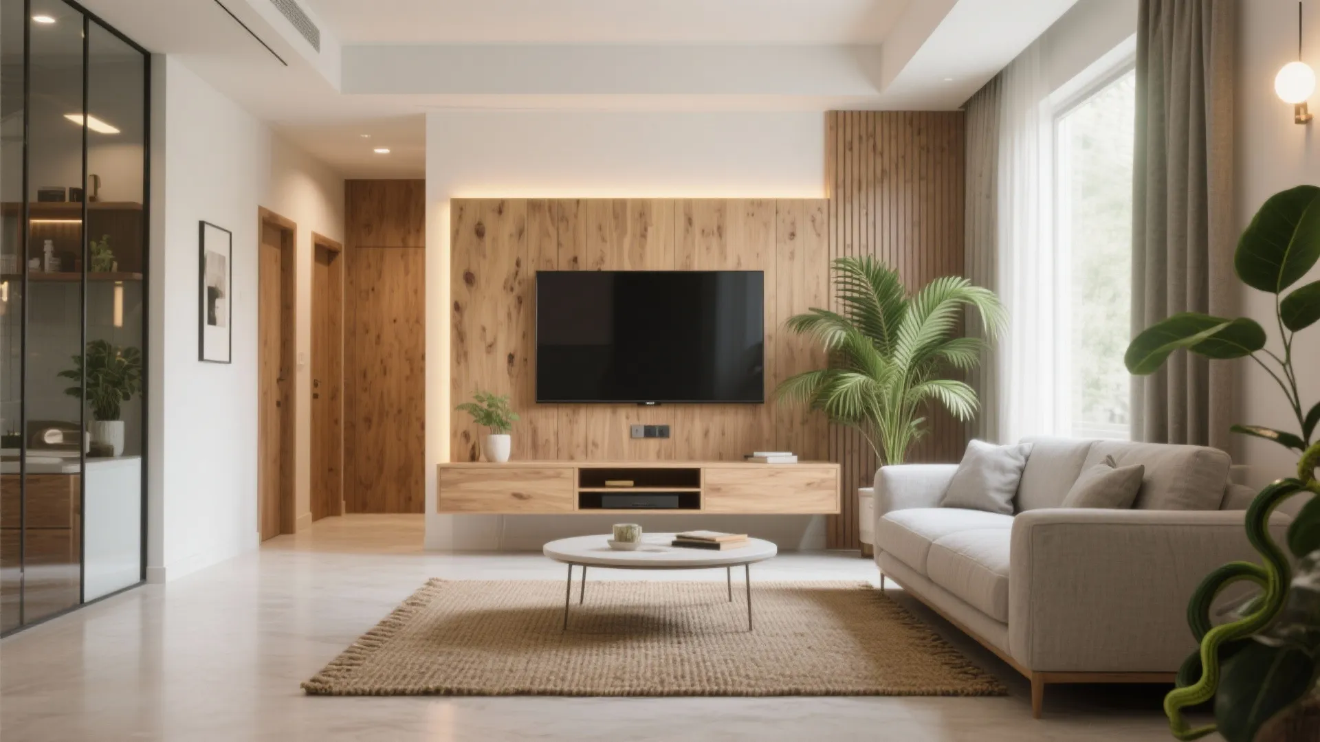 Warm wood accents and biophilic calm