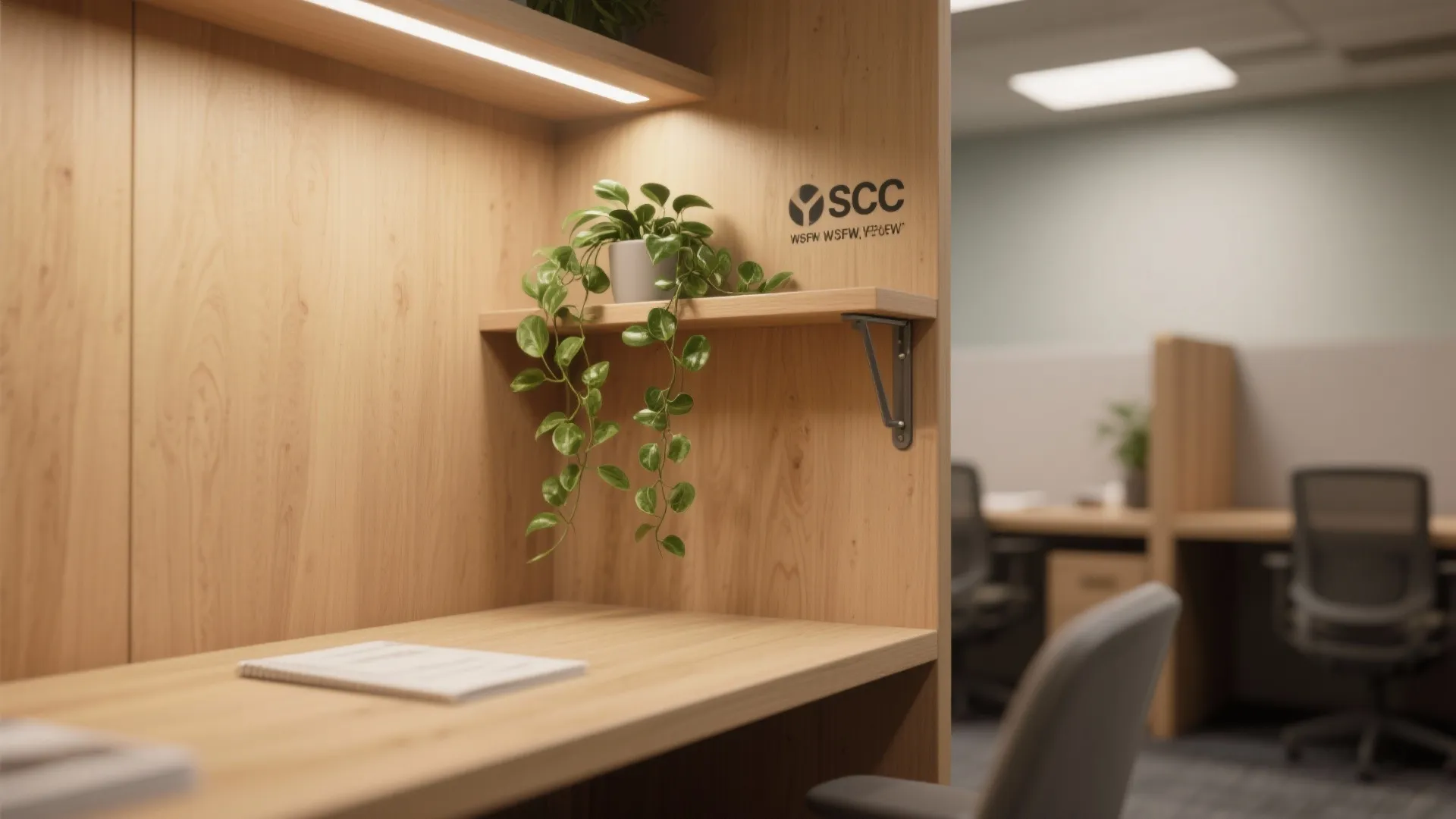 Warm wood tones and biophilic touches to lower stress