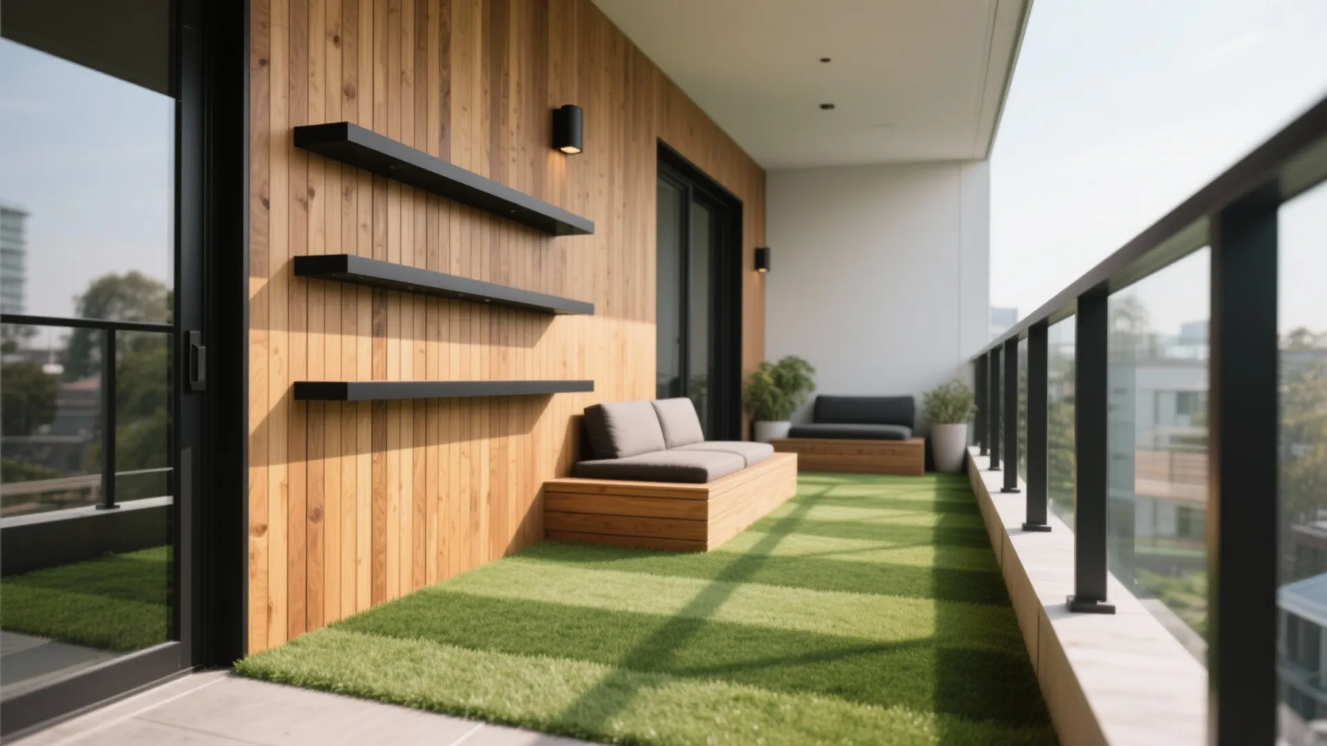 Warm wood accents with matte black details