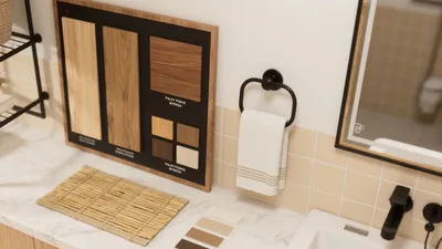 Modern Bathroom Design with Wood Tone Accent