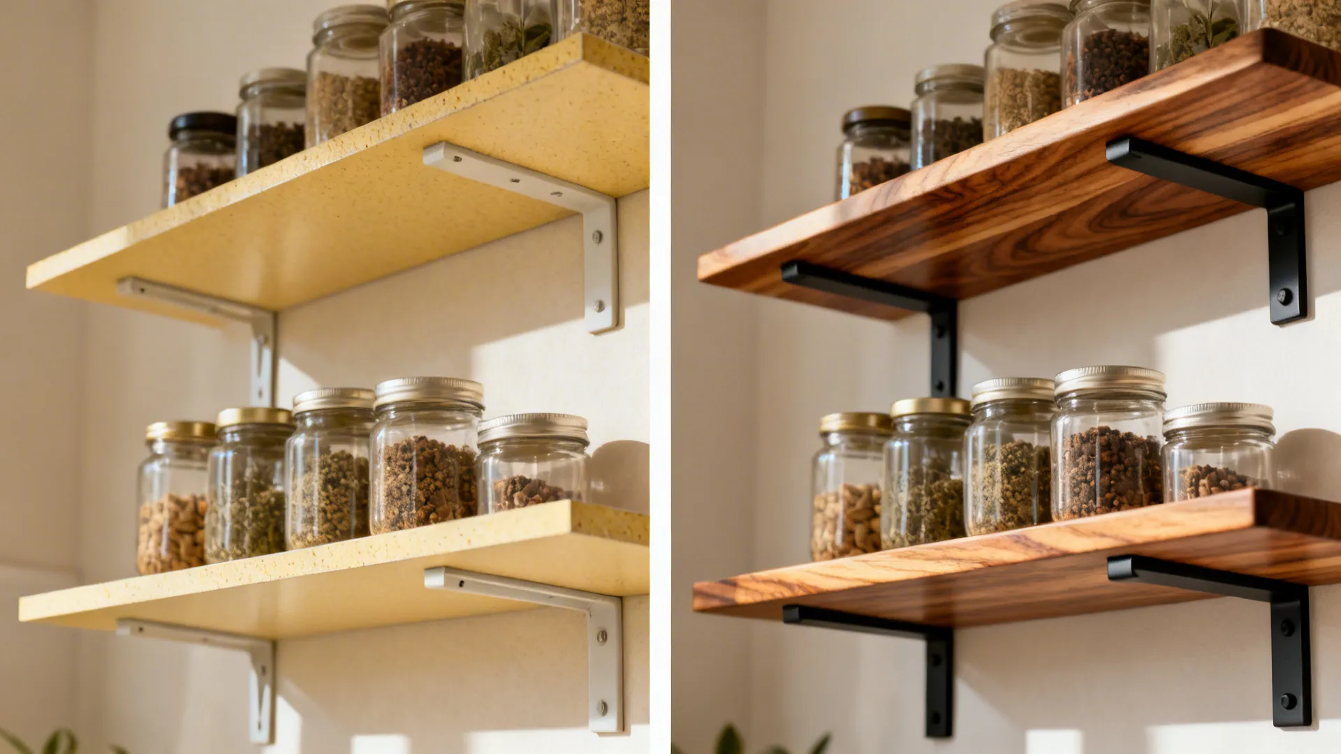 3) Warm wood + matte black: timeless contrast on old shelves