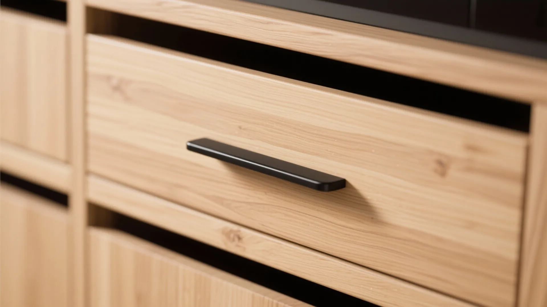 1. Match black handles with warm wood cabinets