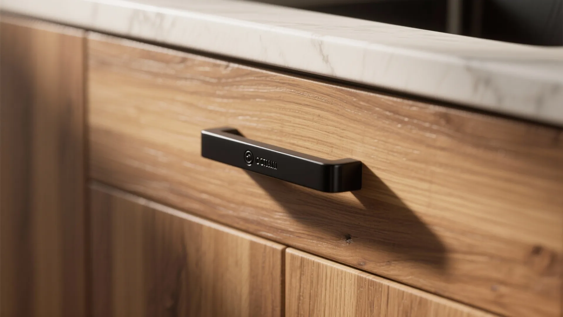 1. Warm wood tones with matte black hardware