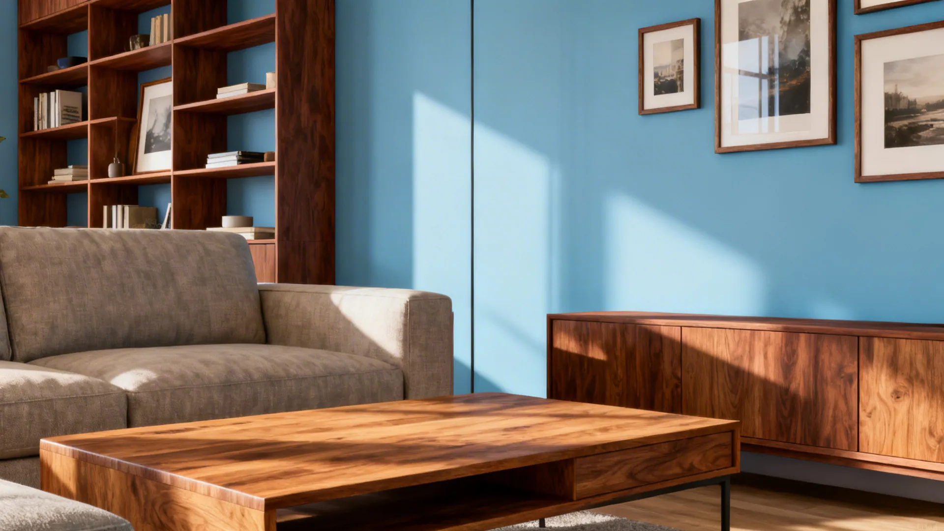 1. Anchor with a warm wood and light blue combo