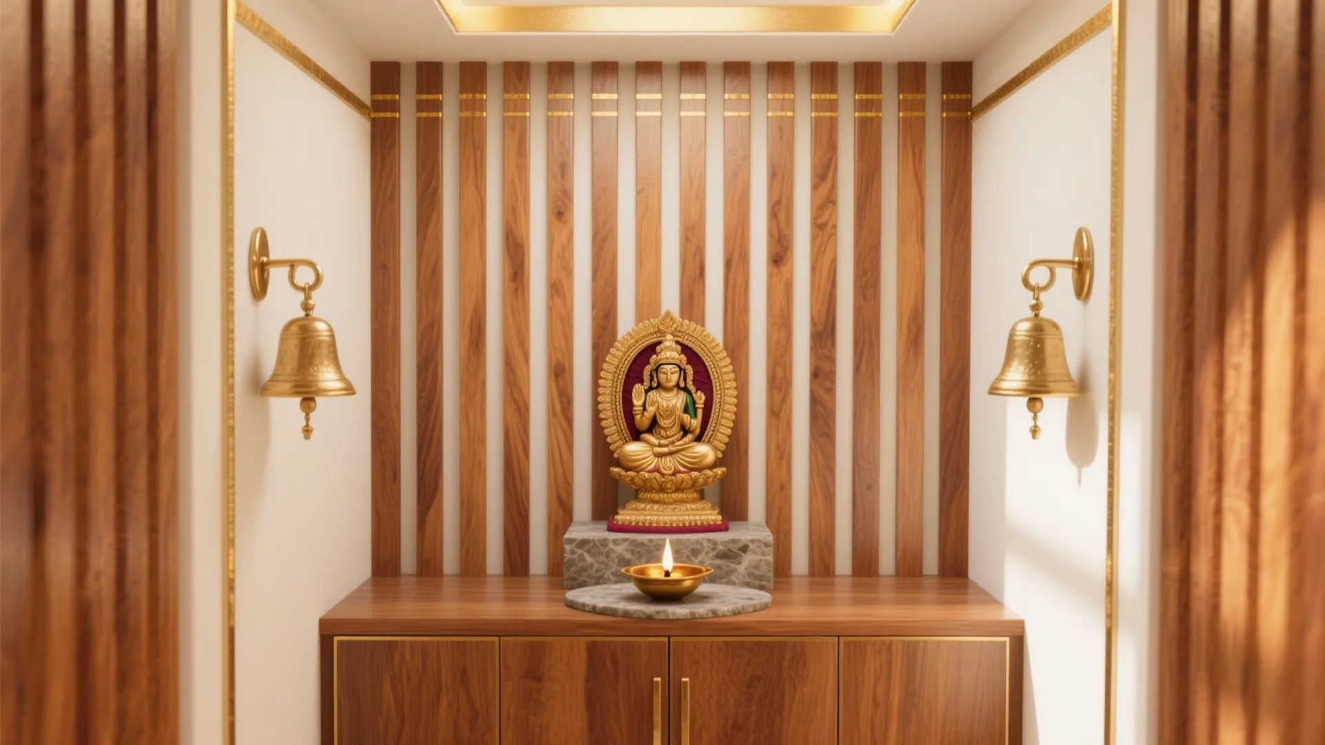 Warm Wood Slats with Brass Details