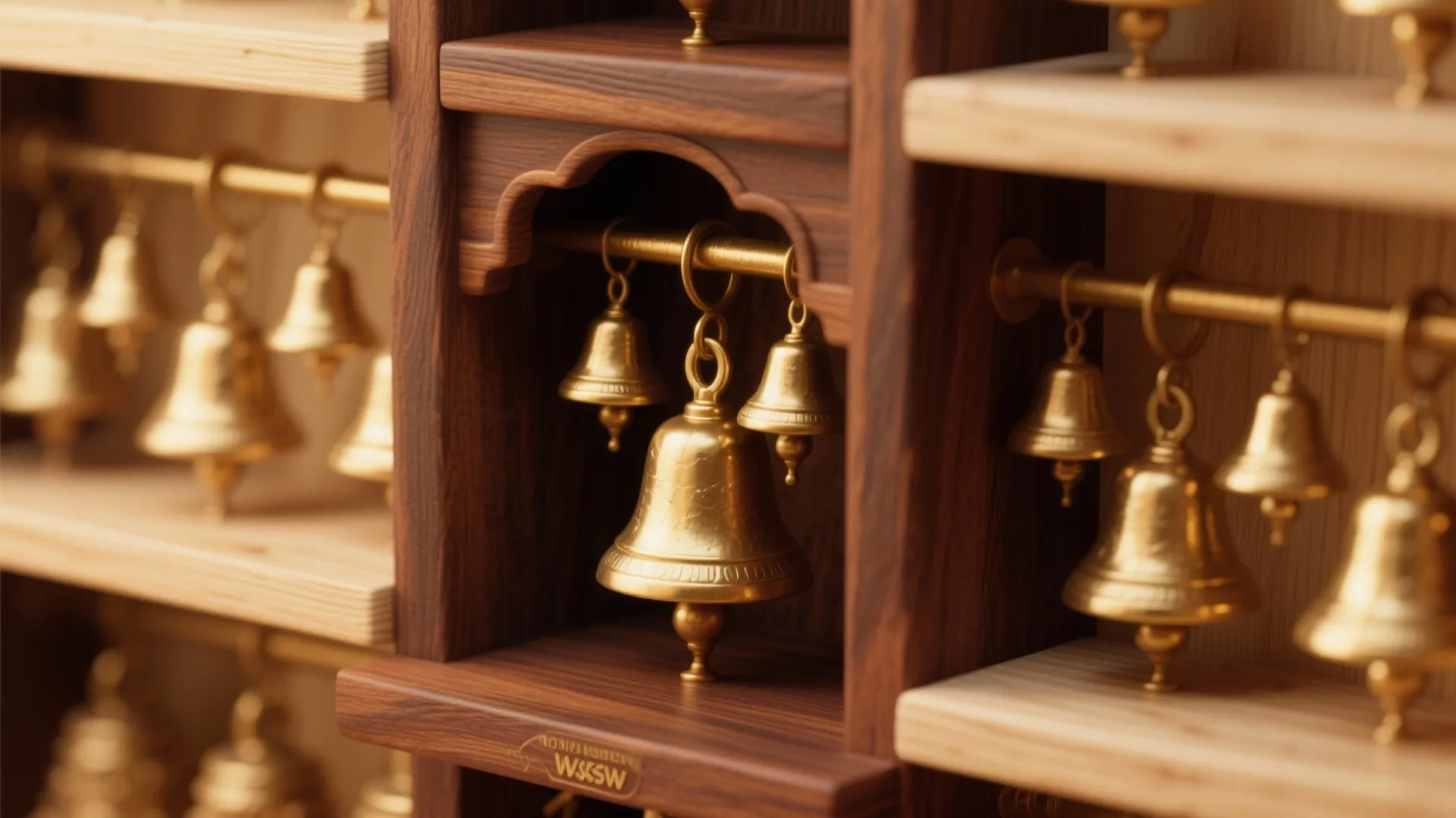 Mixed wood tones with brass bells