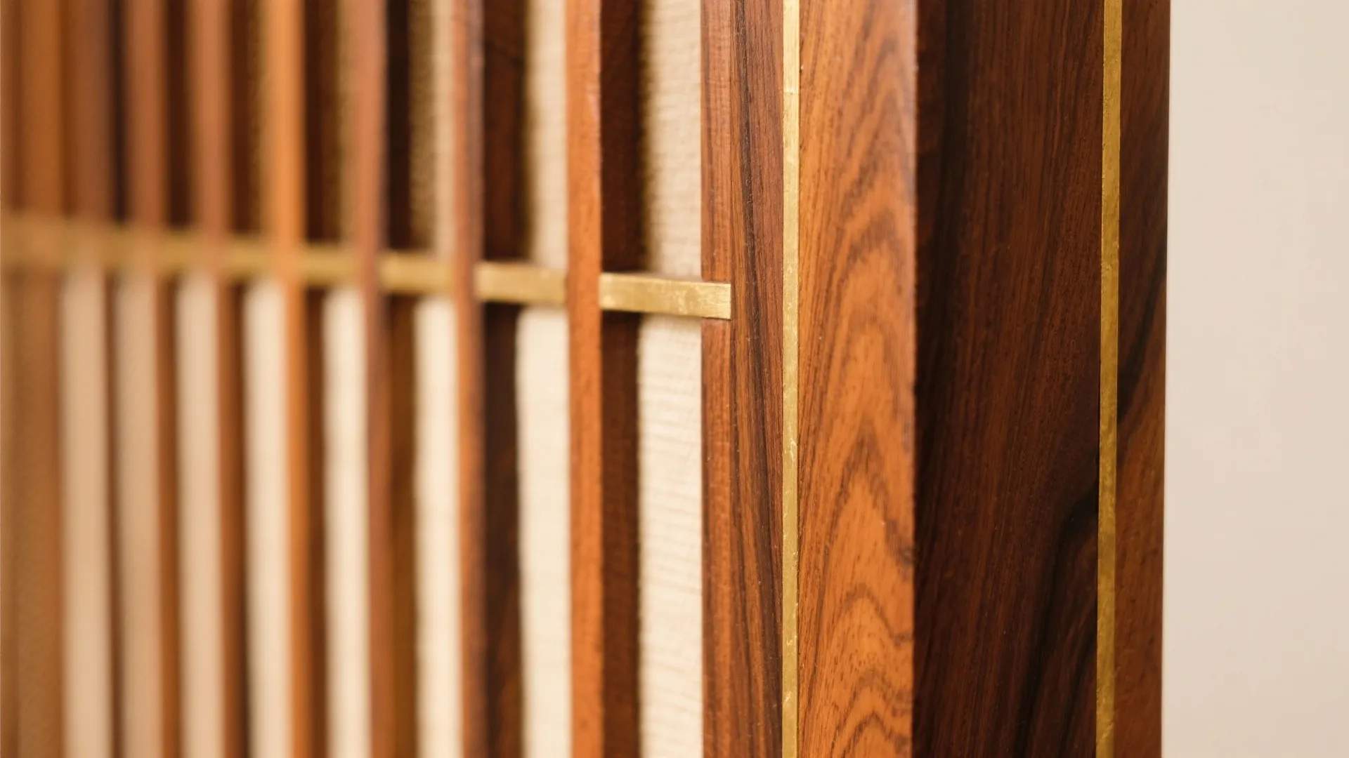 Warm Wood Panel with Brass Inlay