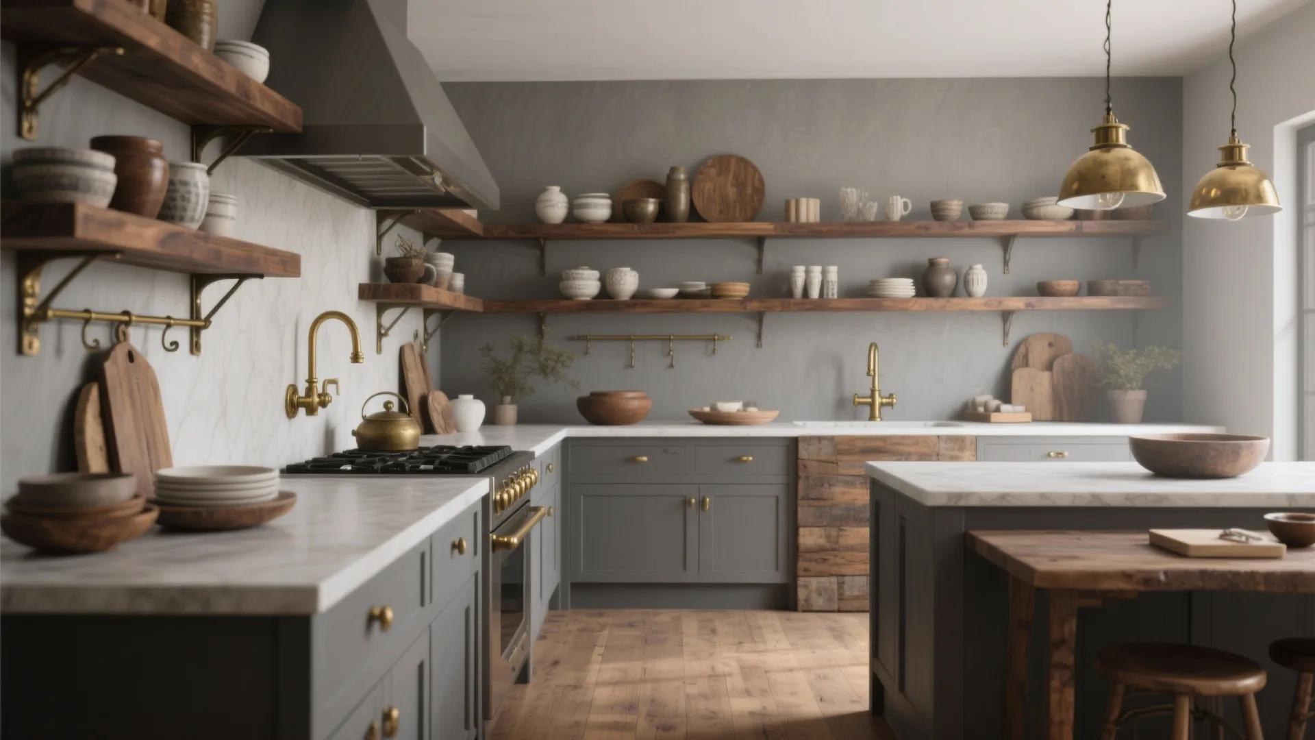 2. Add warm wood and brass accents