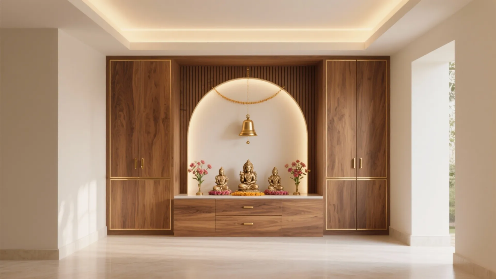 Warm Wood Tones and Brass Accents