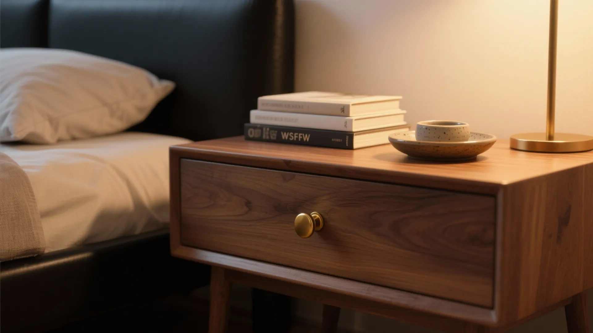 1. Balance Black with Warm Wood and Brass