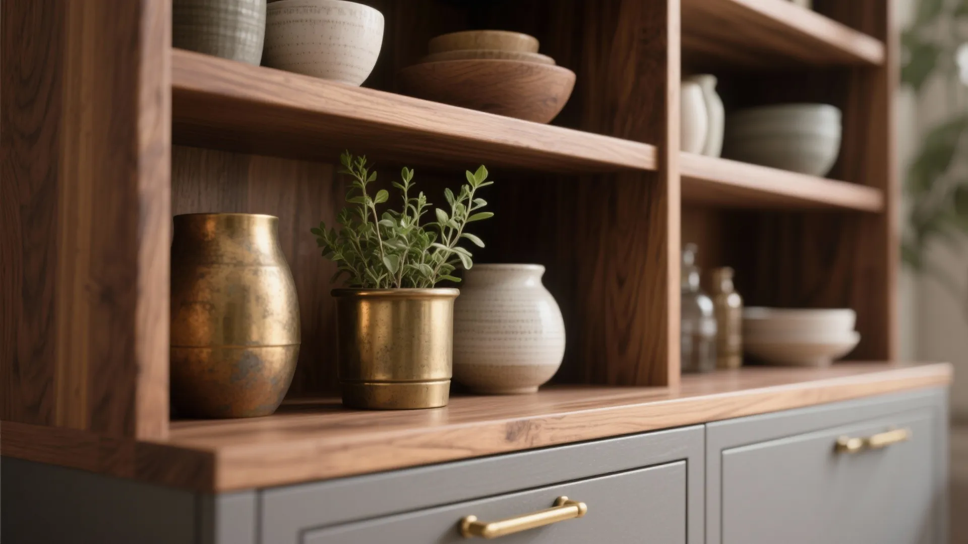 1. Warm it up with wood and brass accents